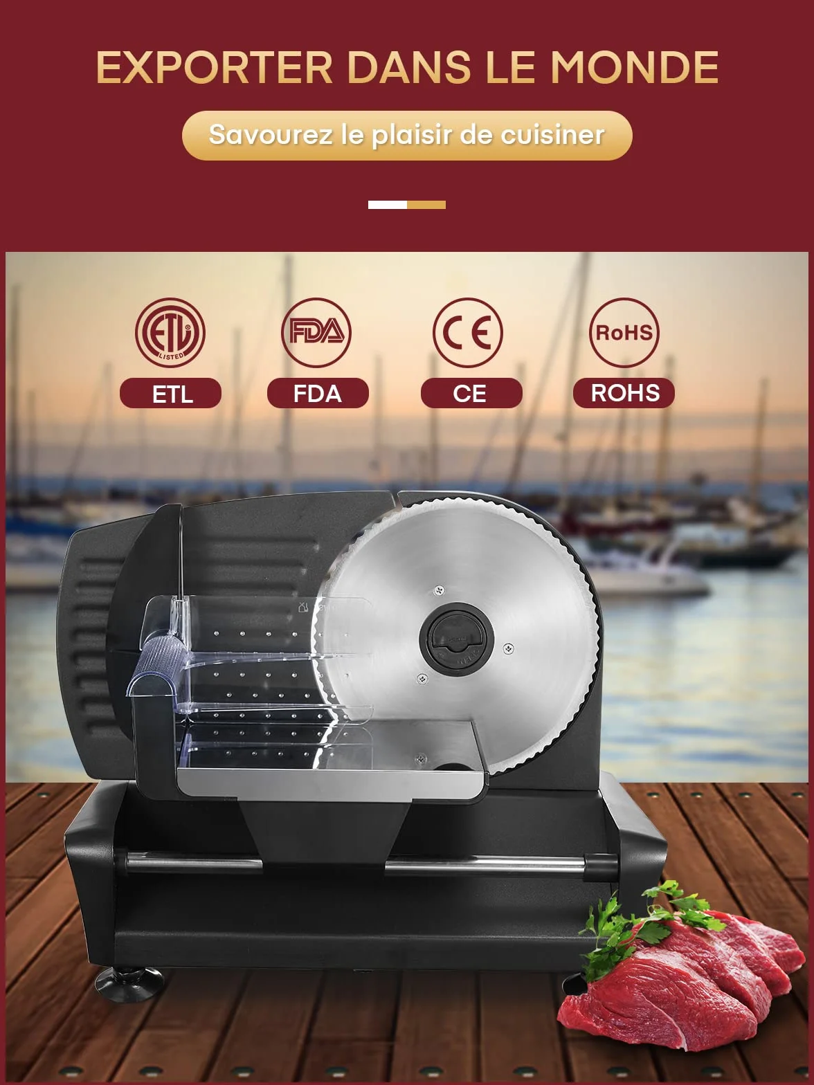Trancheuse Electrique 200W 2 Lames 19 cm 0-15 mm d'épaisseur pour Jambon Saucisson