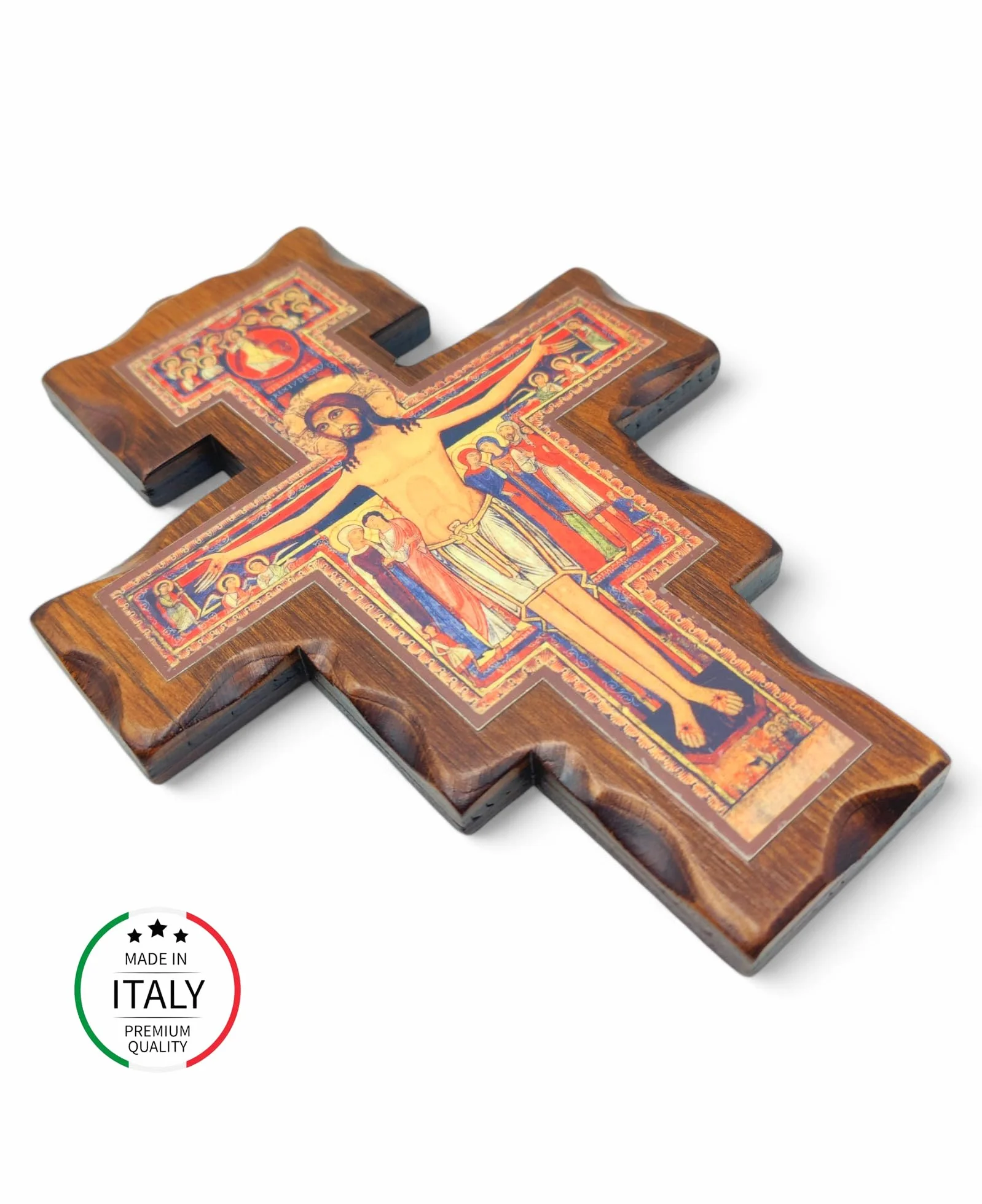 Croix San Damiano La Balestra en Bois Mural 19x14 Fabriqué en Ombrie Italie