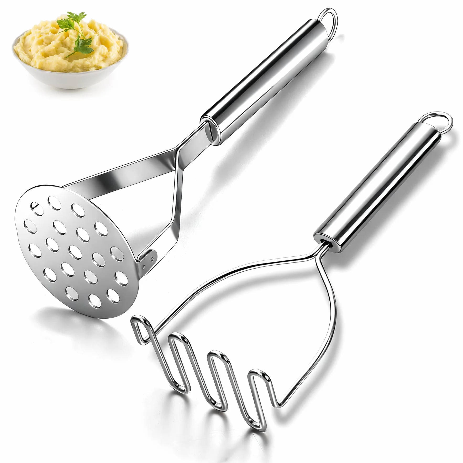 Kyraton Presse-Purée Acier Inoxydable 2 pièces Écrase-patates Ustensiles de Cuisine