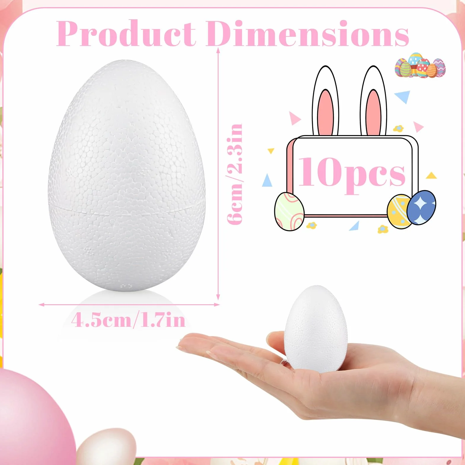 Œufs de Pâques à Peindre, Lot de 10 Œufs en Polystyrène 6 cm, Décoration Pâques Bricolage