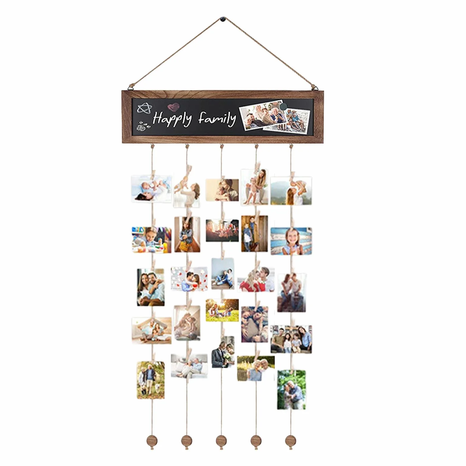 Porte Photo Mural avec 30 Clips en Bois, Tableau d'affichage Photo pour Décoration Maison