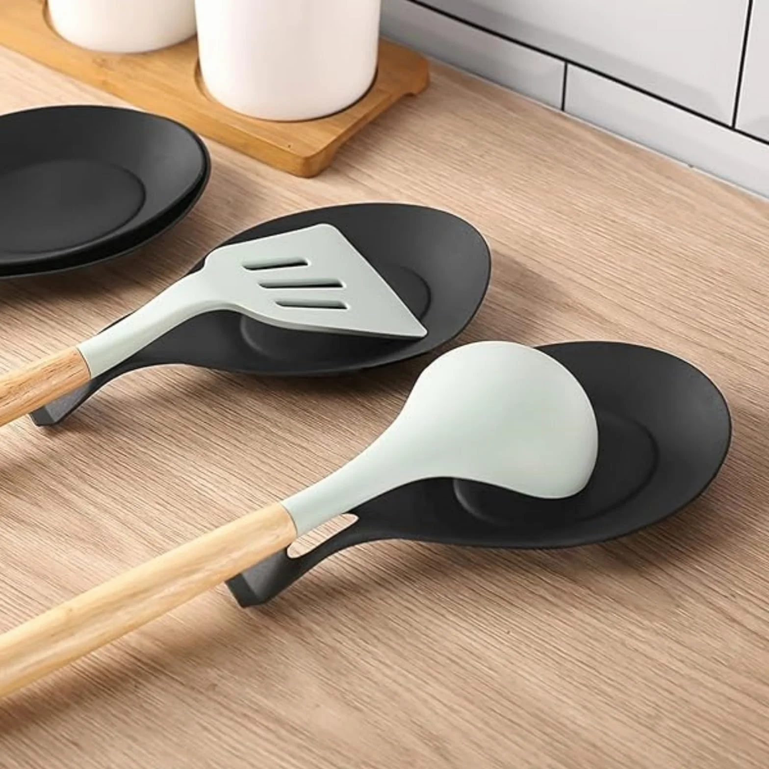Repose Cuillère en Silicone, Porte Cuillère de Cuisine, Résistant à la Chaleur, pour Louches et Ustensiles (Noir)