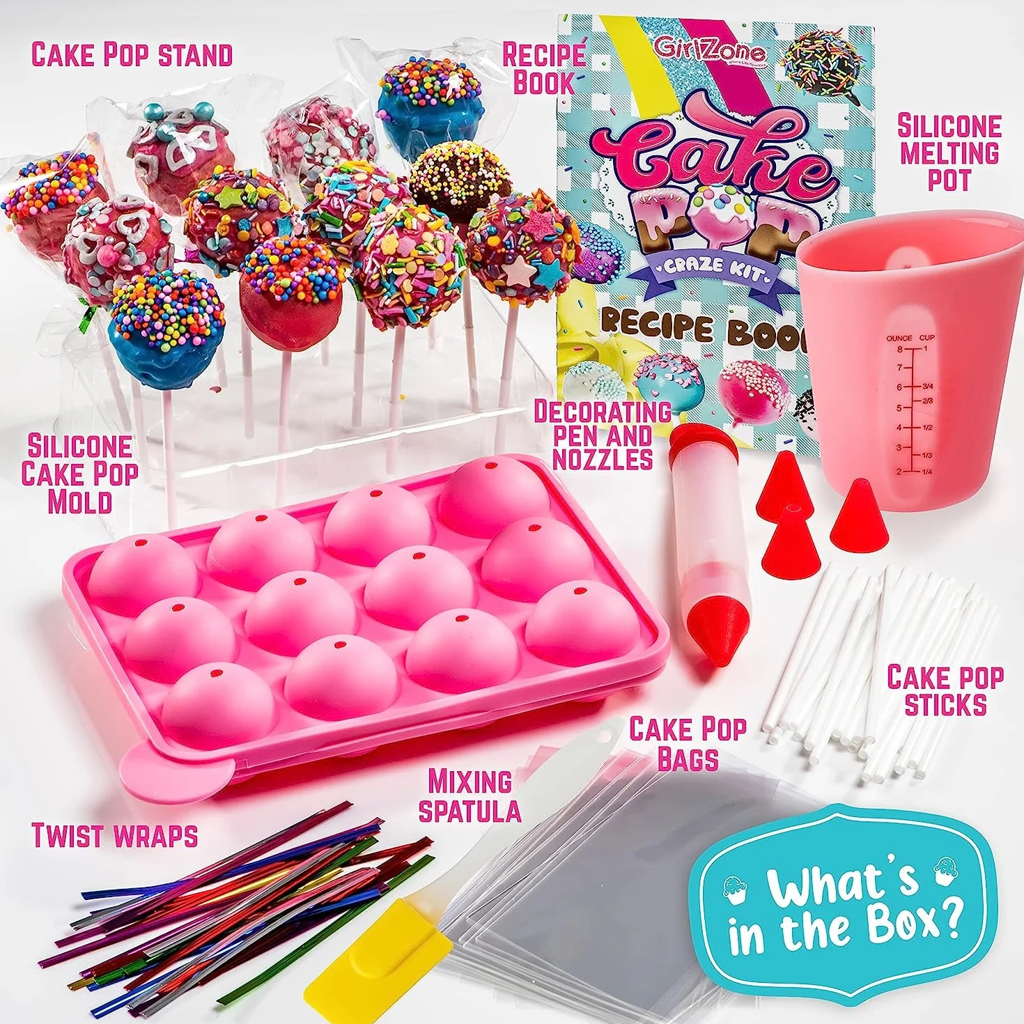 GirlZone Kit Pâtisserie Cake Pops Craze pour Enfants, Moule Silicone Cupcake, Cadeau Fille 10 ans