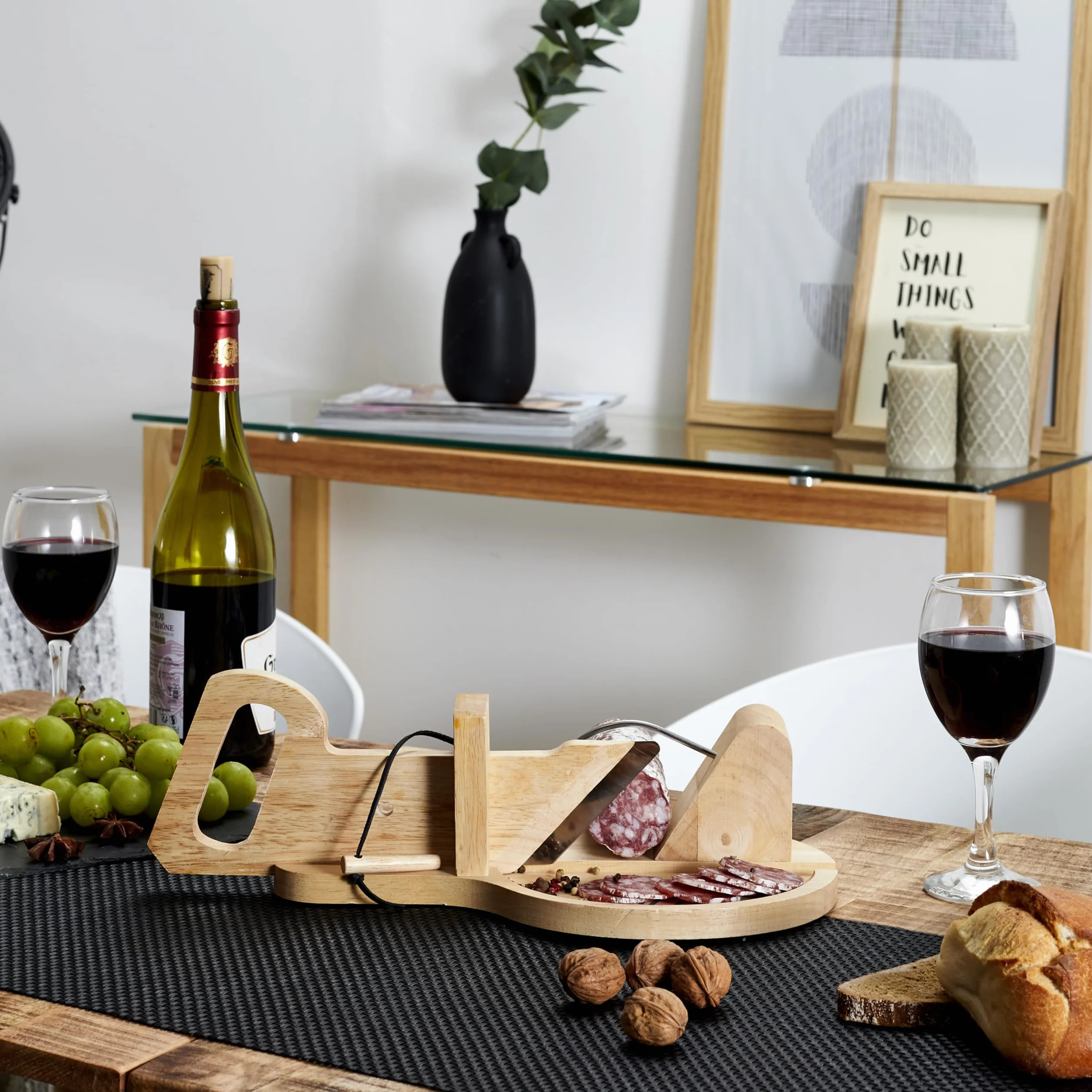 Trancheuse Guillotine Coupe Charcuterie Saucisson Manuelle Ronde Bois Inox Marron