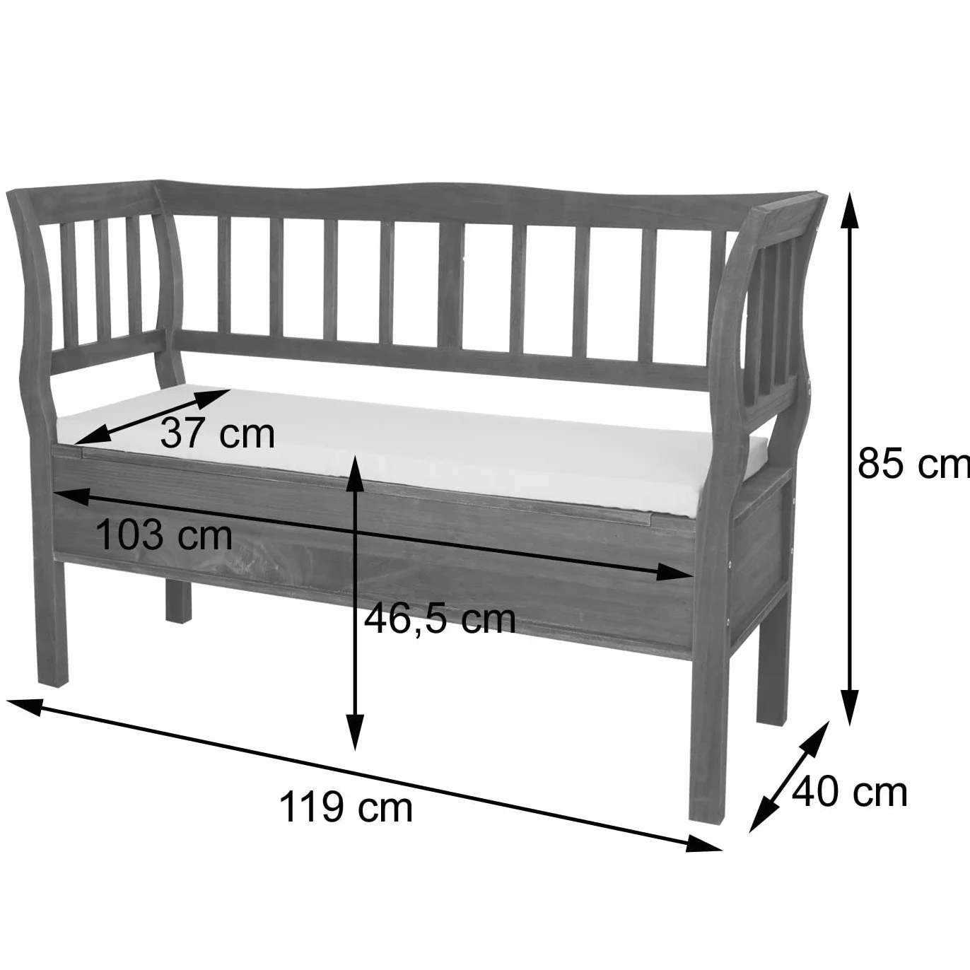 Mendler Banc Banquette de Rangement T207 Coffre avec Coussin Bois Blanc Shabby Chic