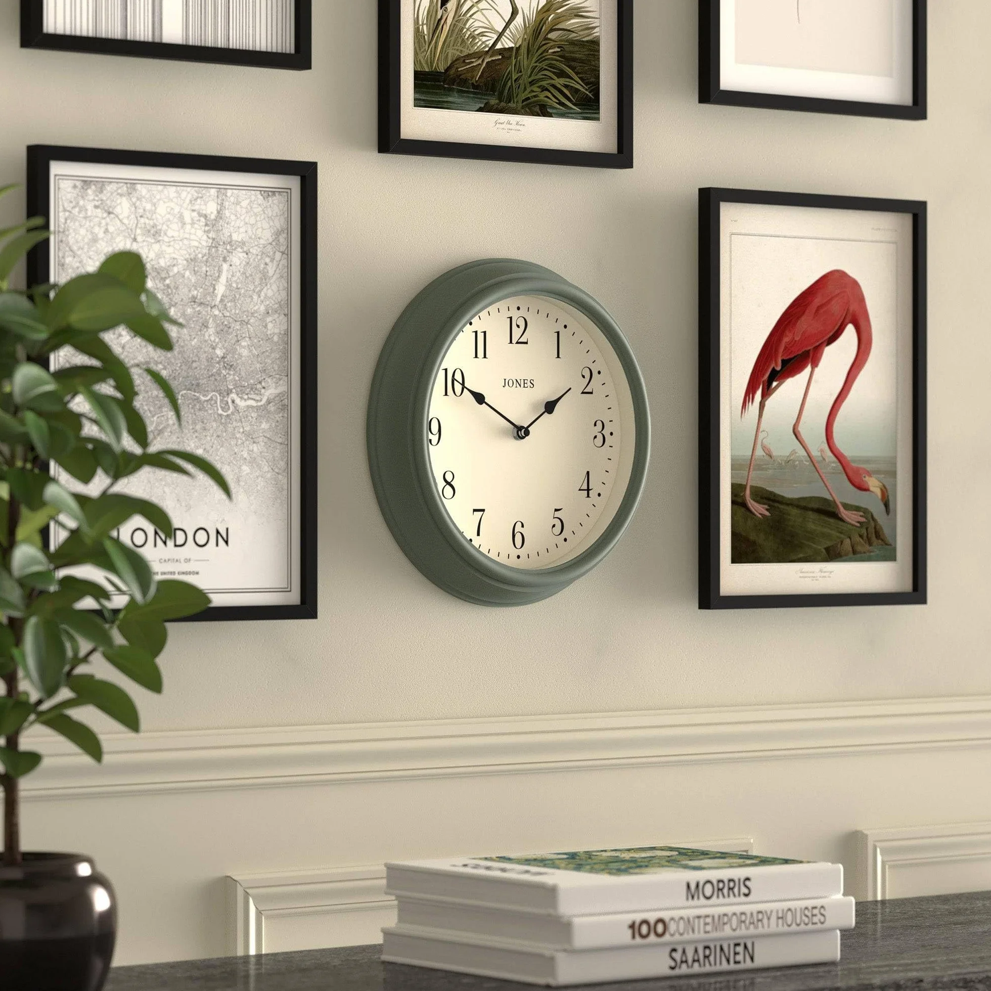 JONES CLOCKS Horloge Murale Ronde Classique 30cm Vert Chiffres Arabes