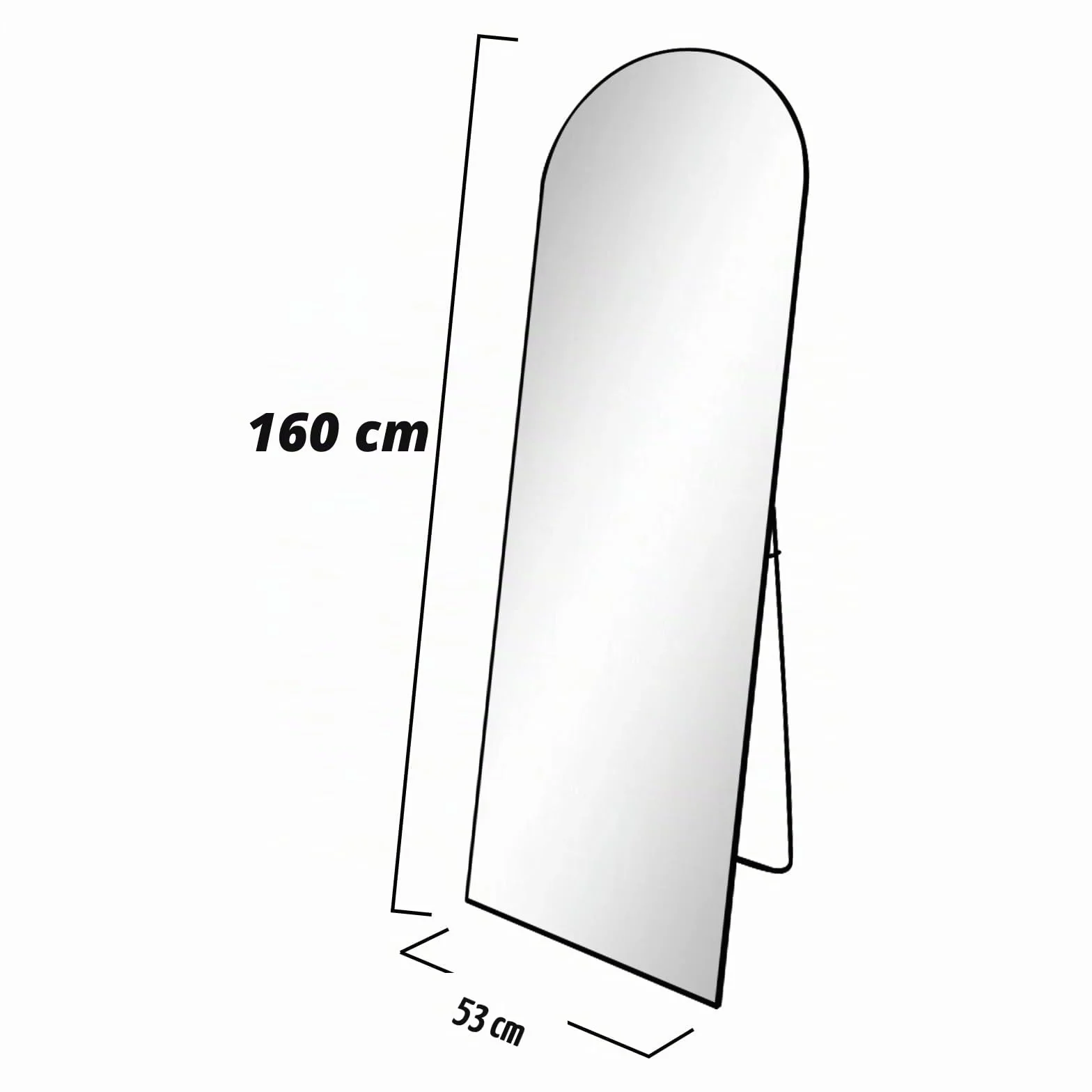 Kapler Miroir sur pied arqué 160 x 53 cm grand noir Miroir plein pied rond Déco Salon