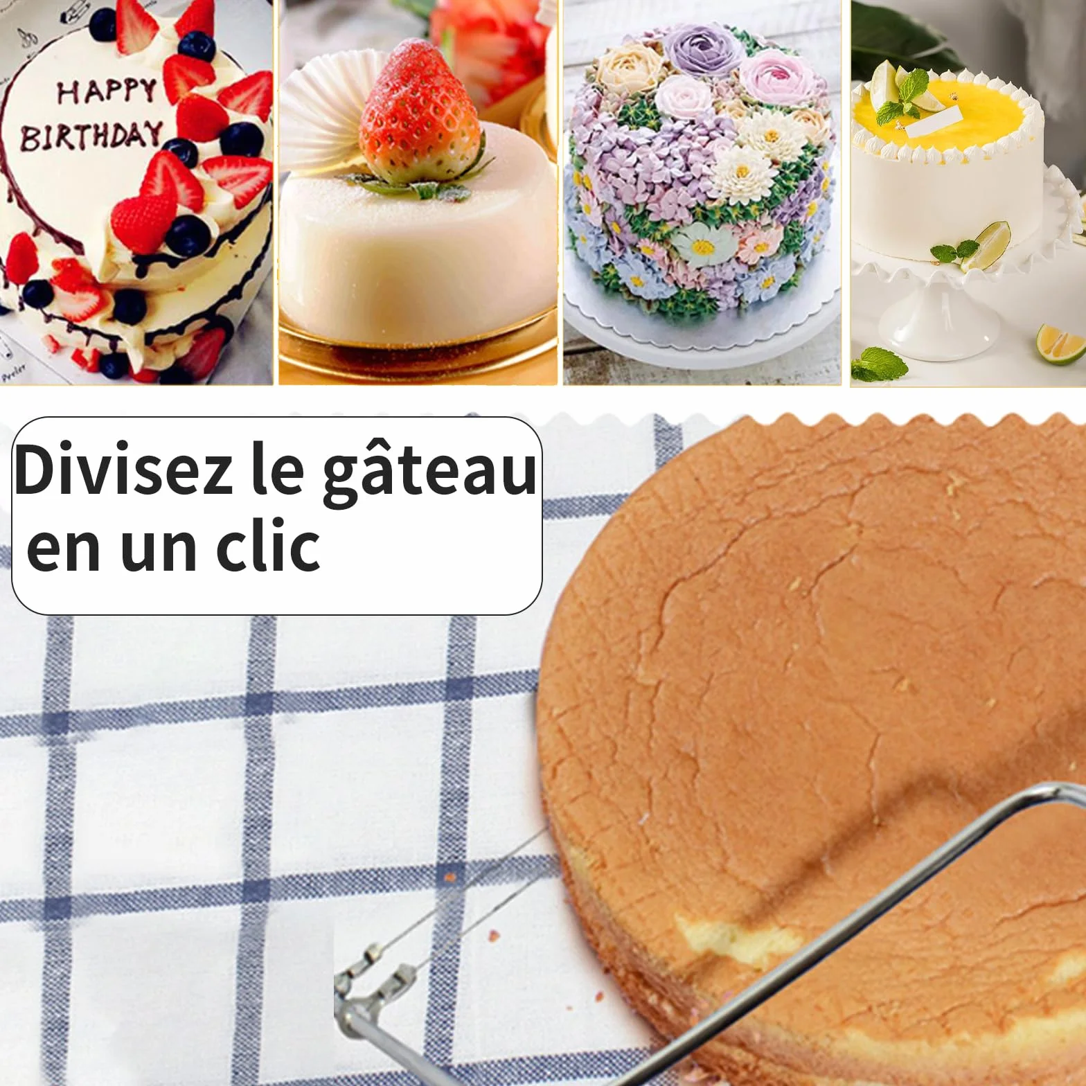 GIONAR Coupe-gâteau en Acier Inoxydable Réglable, 2 Pièces Lame Simple/Double pour Layer Cake