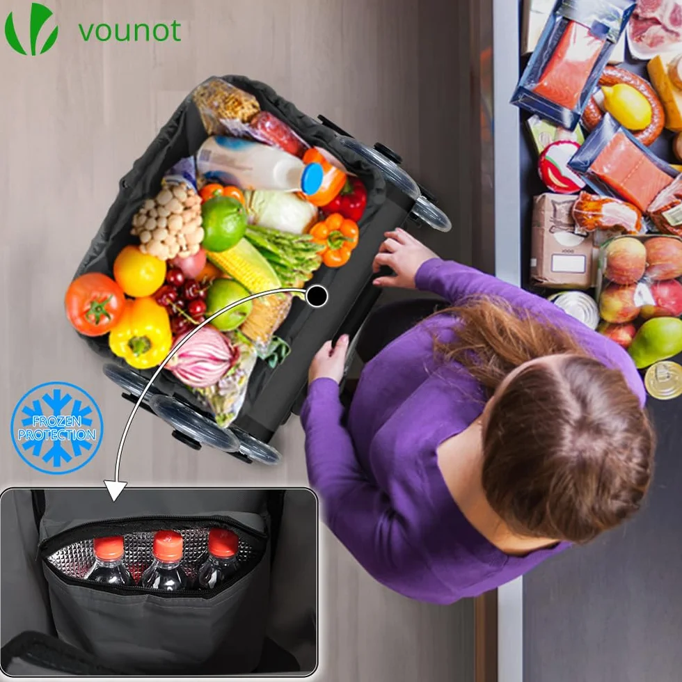 VOUNOT Chariot de Courses 6 Roues en Aluminium Isotherme Pliable 3 en 1 Noir