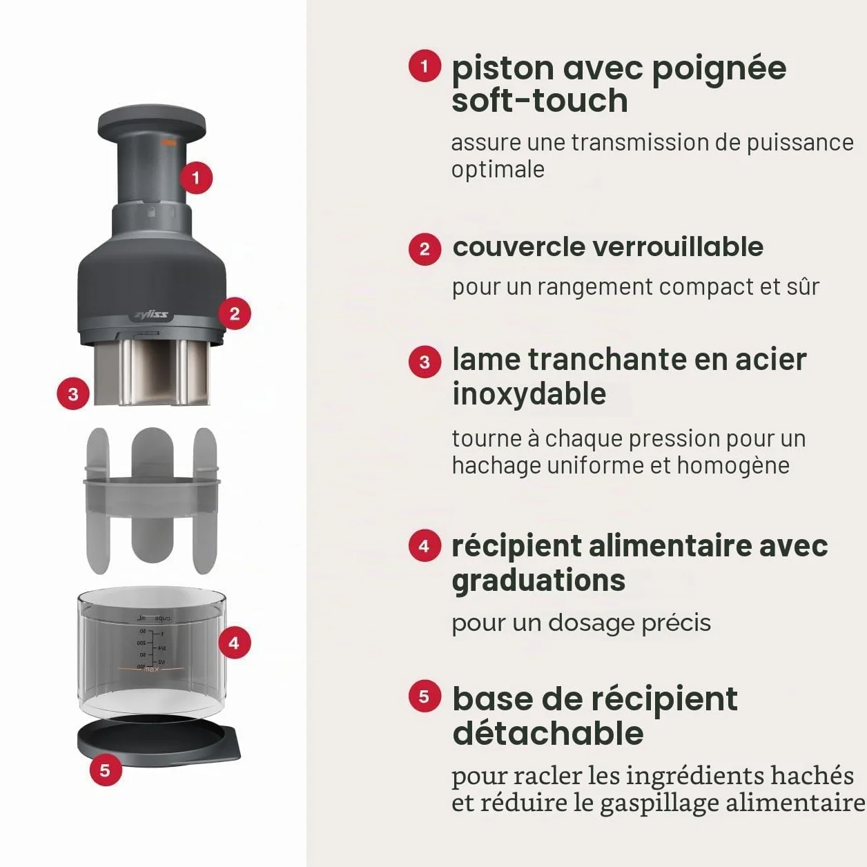 Zyliss Zick Zick 3 Hachoir Manuel Coupe Oignon Acier Inoxydable Éminceur Légumes Ail Herbes