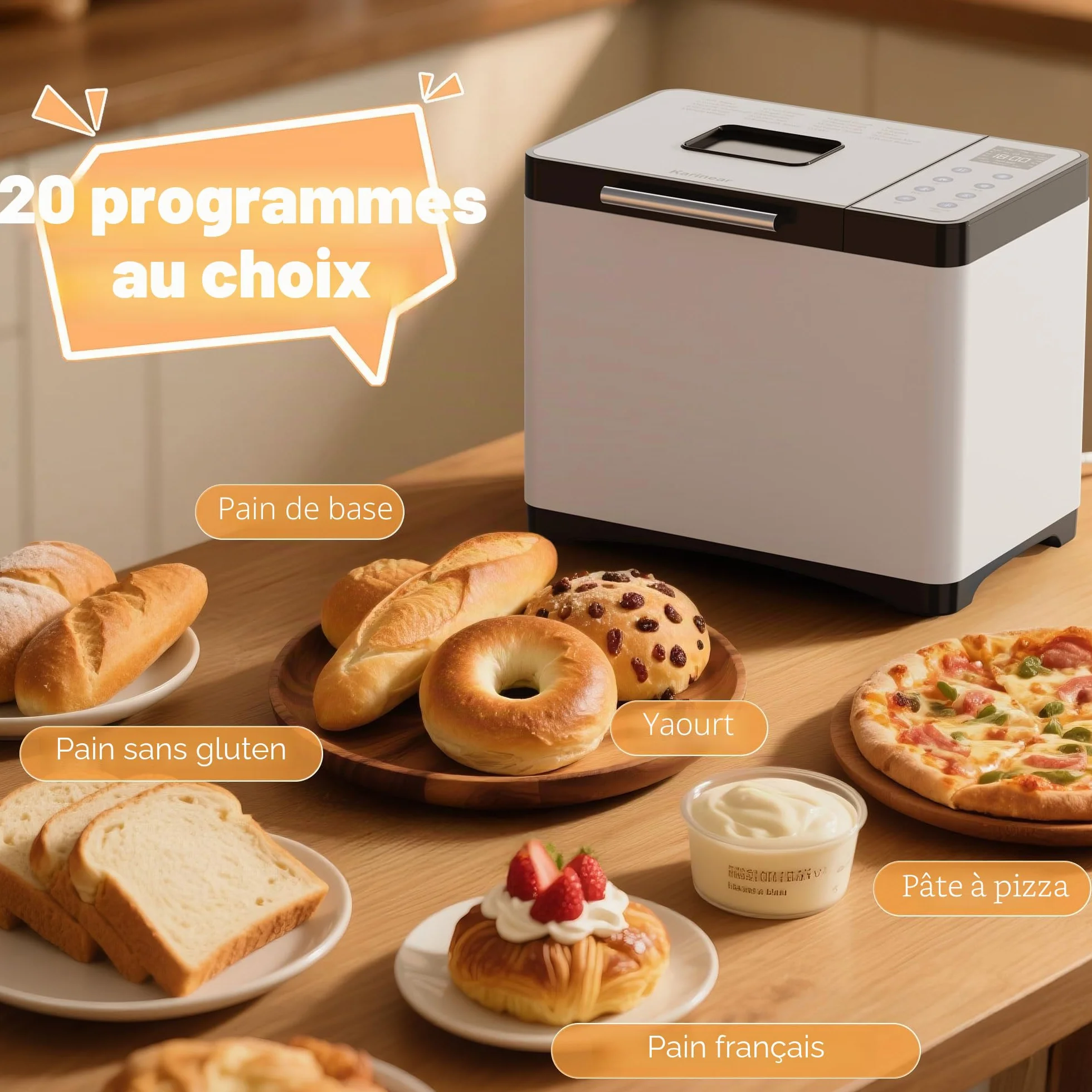 Machine à pain Karinear acier inoxydable 20 programmes départ différé 15h blanc