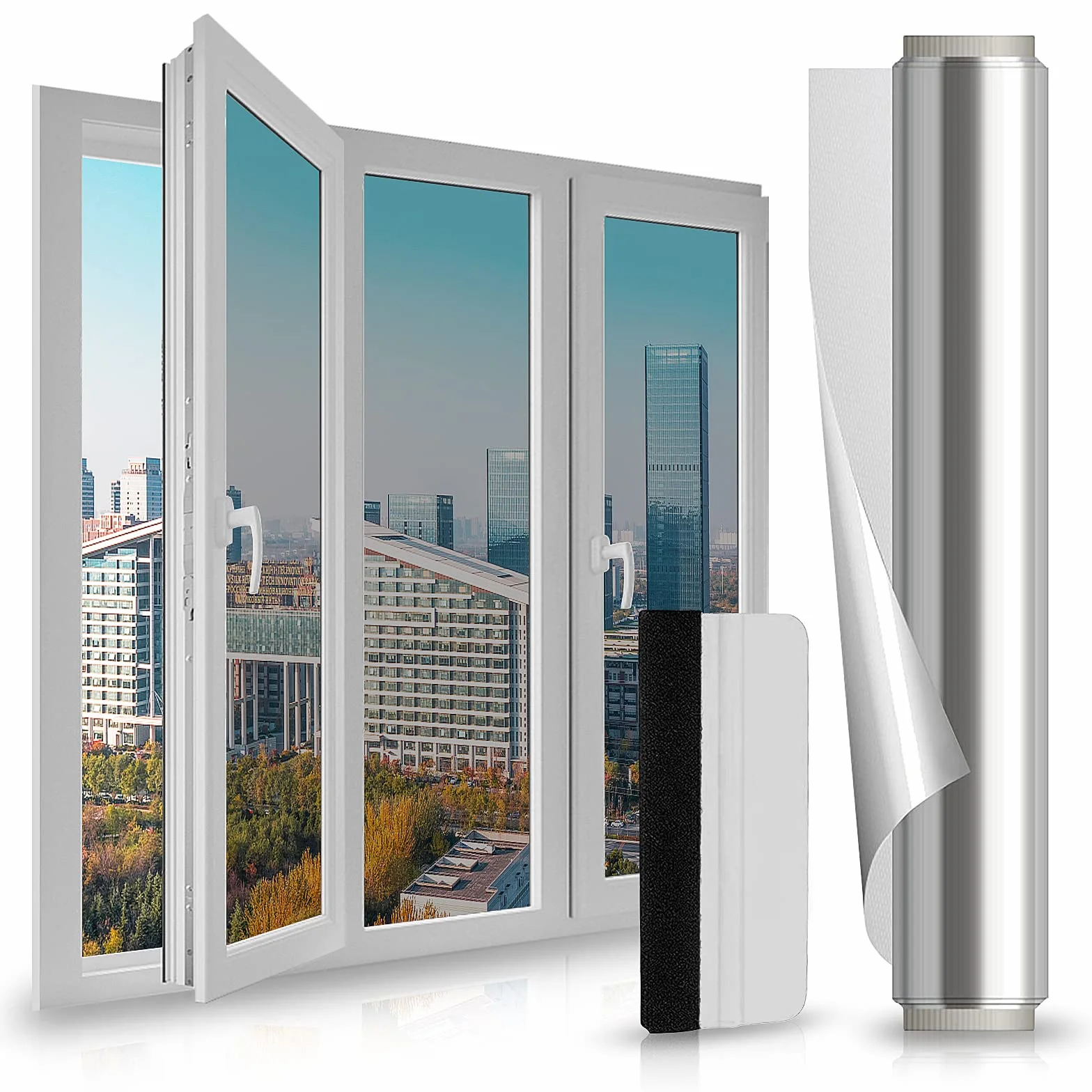 Film Fenetre Anti Regard Occultant Protection Solaire Autocollant Argent 40x200cm