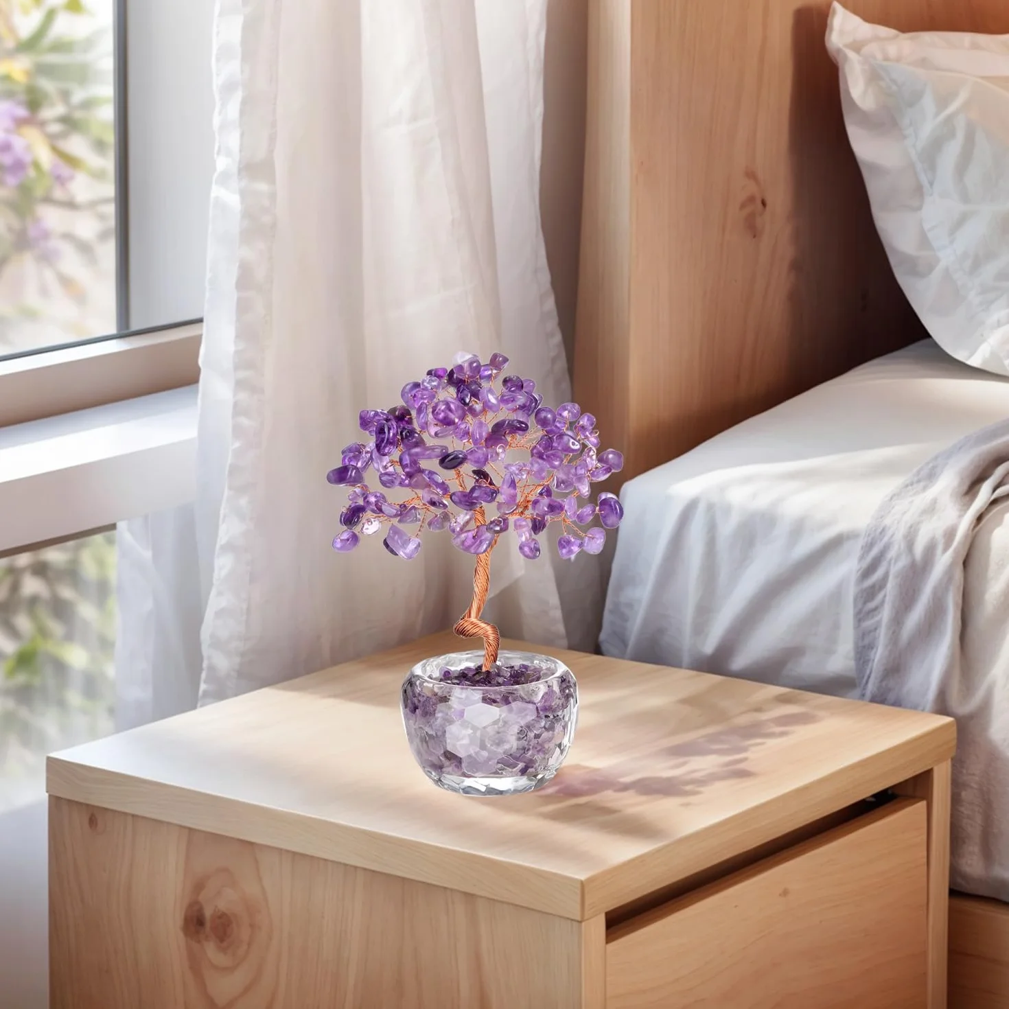 Arbre en cristal de quartz rose fait main pierre précieuse guérison décoration maison bureau chakra cadeau porte-bonheur anniversaire violet