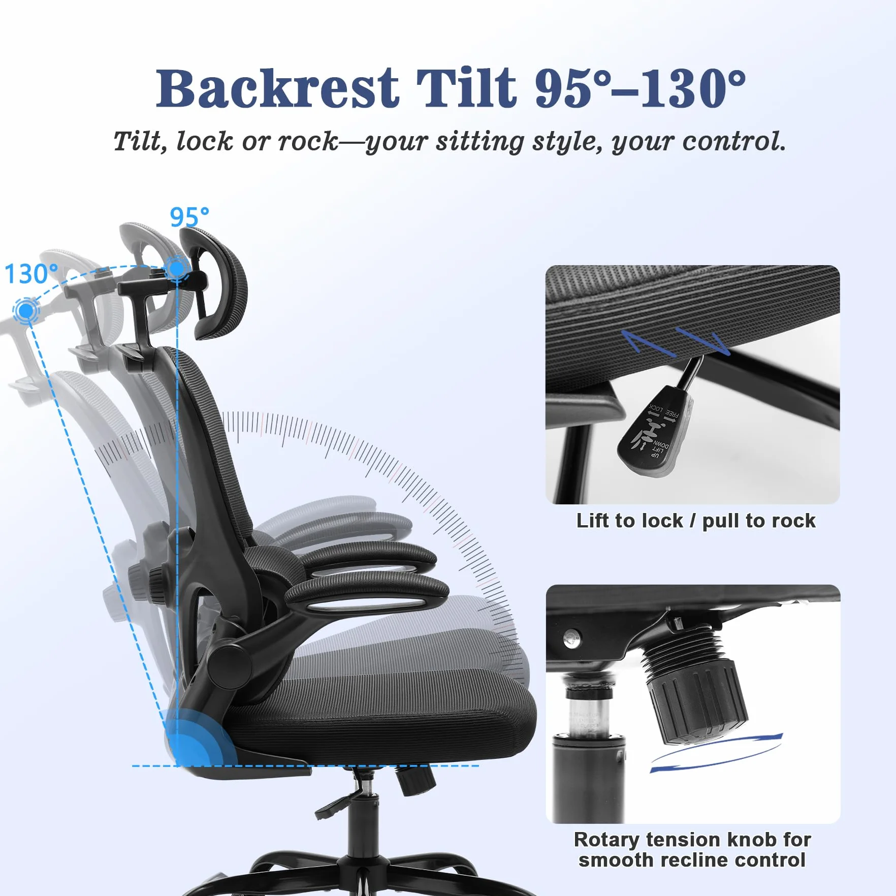 Magic Life Chaise de Bureau Ergonomique Coussin Rebondissant Haute Densité Confortable Respirante Travail Domicile Bureau Noir