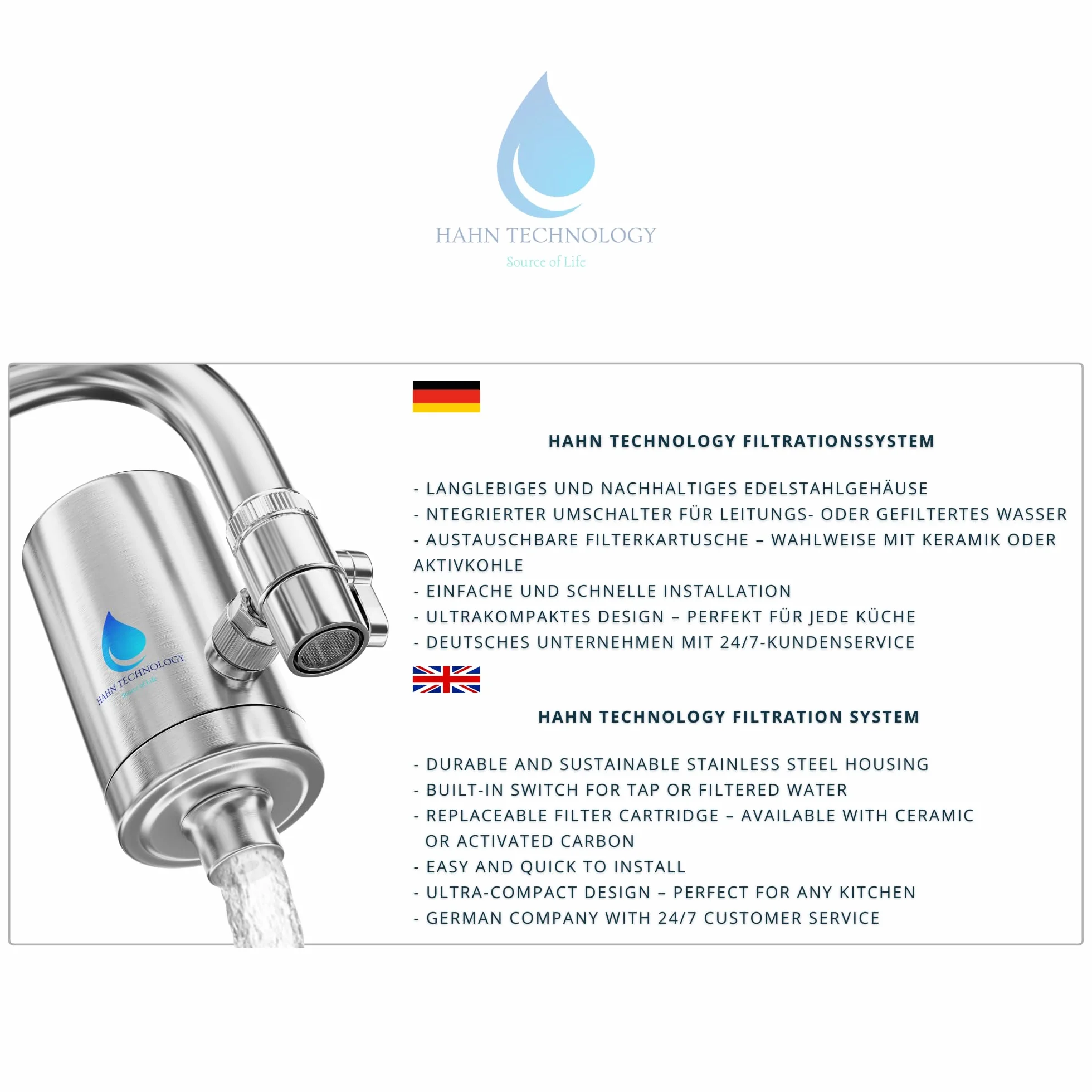 Filtre à eau pour robinet acier inoxydable cartouche charbon actif Plus élimine chlore microplastiques