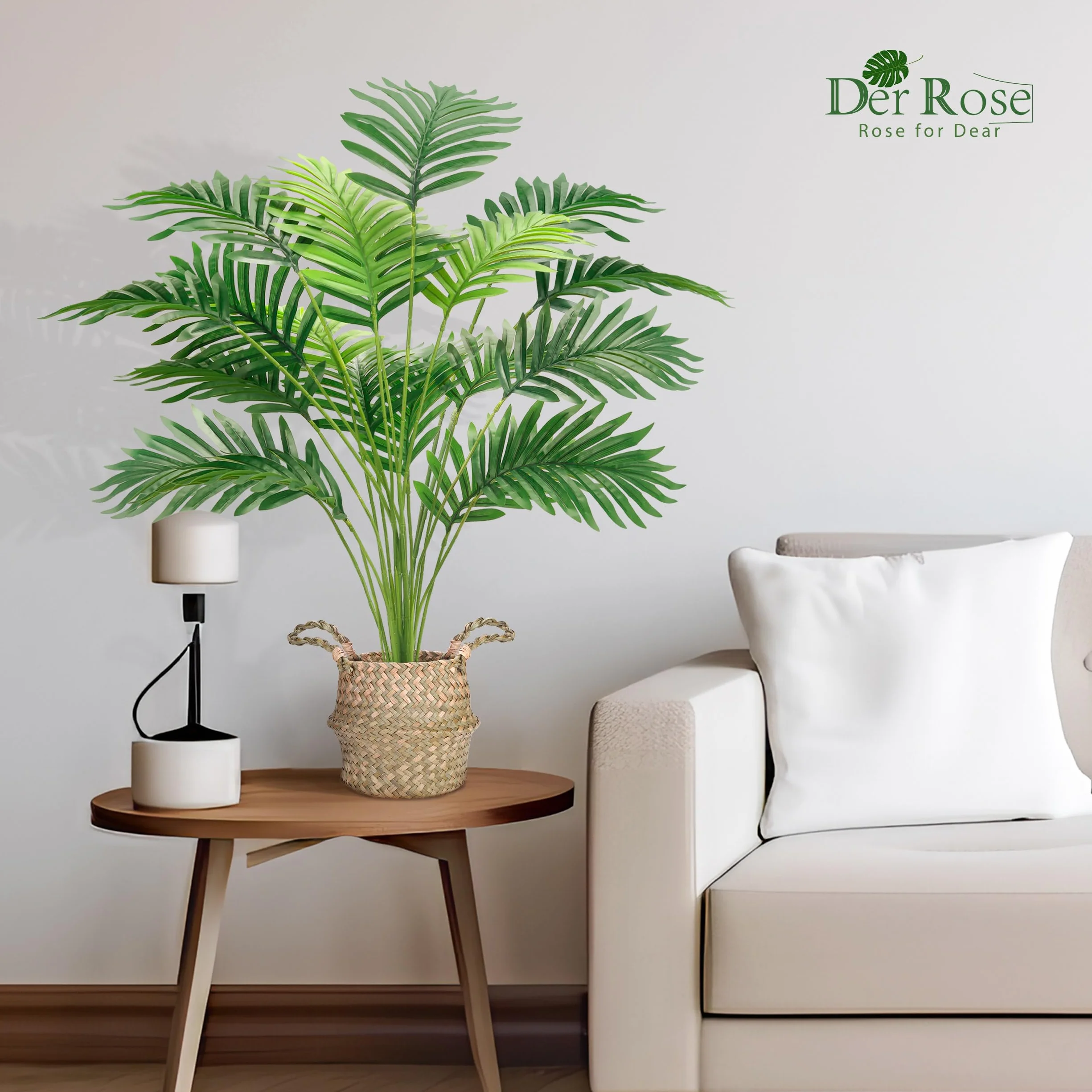 Der Rose 2 Pièces 71 cm Palmier Artificiel Grande Plante Fausse Areca en Pot avec Paniers Tressés