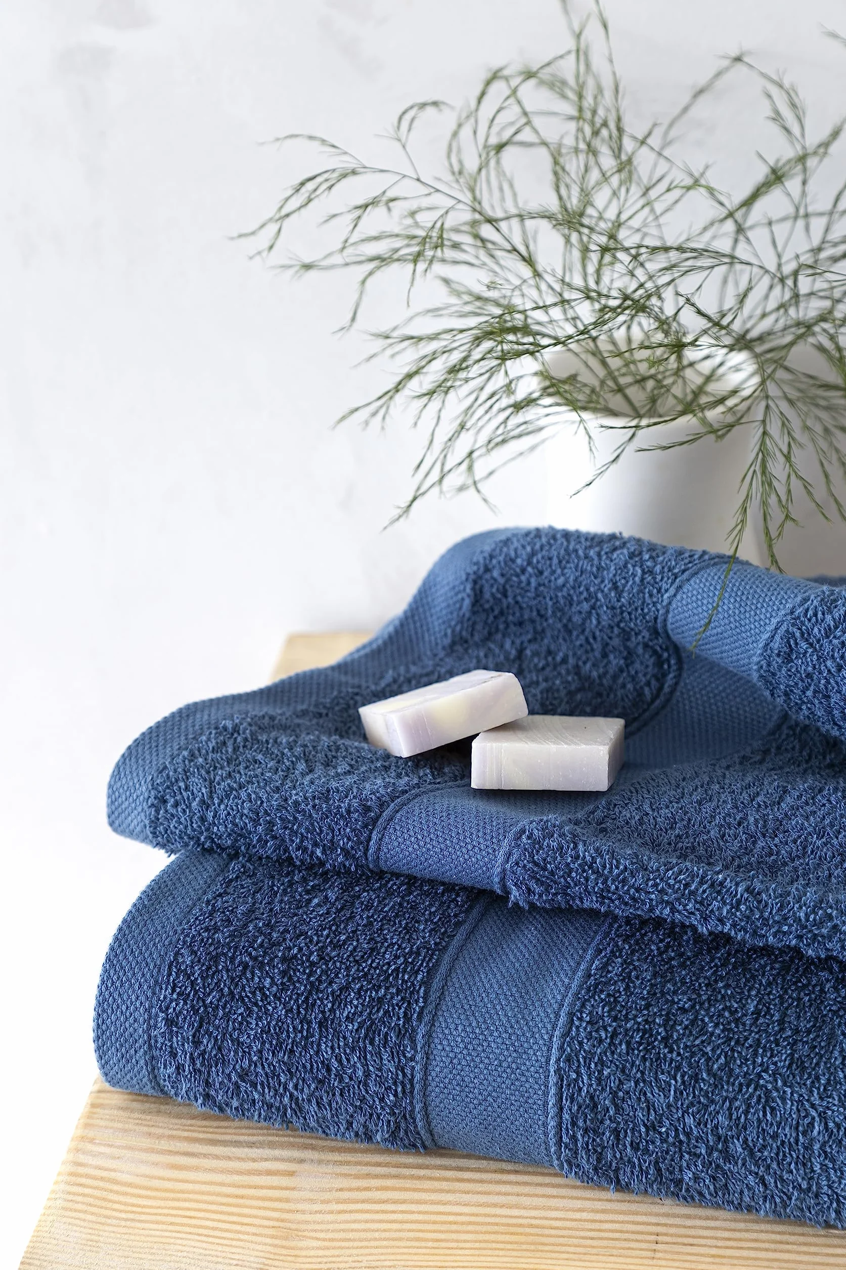 Todocama Lot de 2 Grands Serviettes de Bain 100% Coton 550 g/m² 100 x 150 cm Bleu Marine