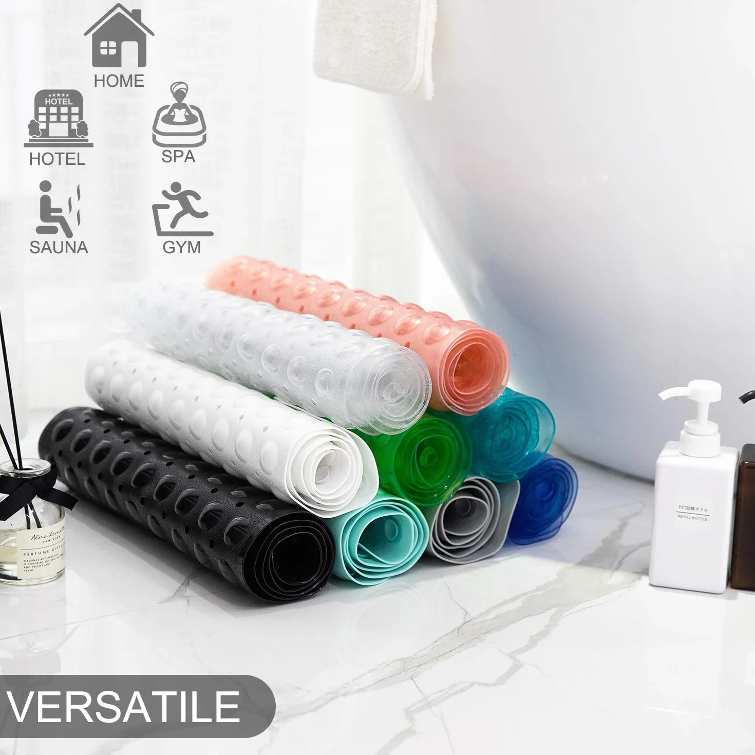 Tapis de bain antidérapant extra long 99 x 40,6 cm lavable en machine bleu marine
