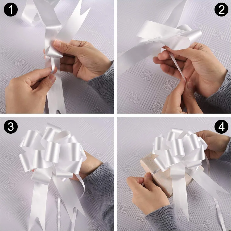 Faburo 80pcs Nœuds Automatiques à Tirer en Ruban Blanc pour Mariage Décoration
