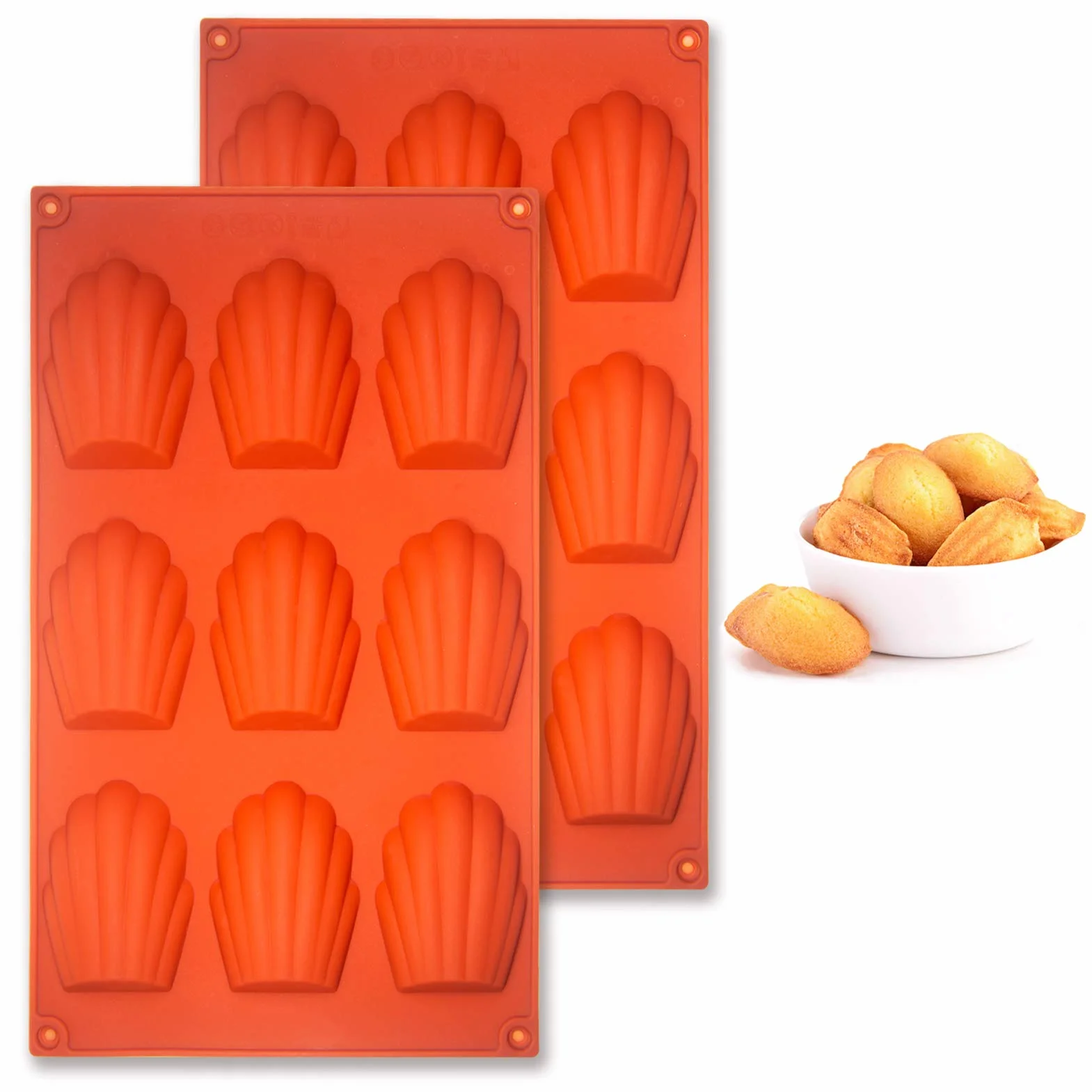 Lot de 2 Moule Madeleine Silicone Antiadhésif 9 Cavités Brun