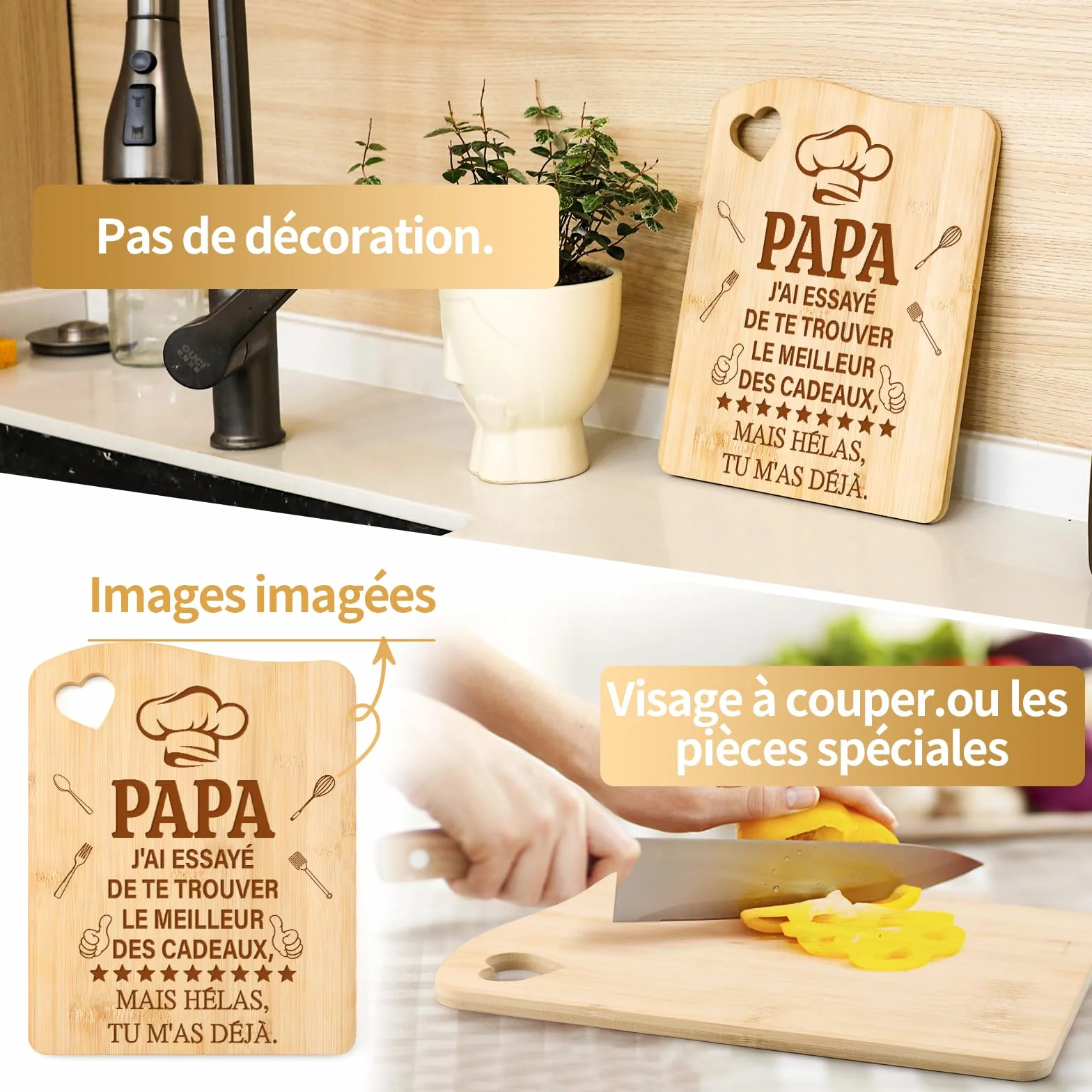 Planche à Découper en Bambou Cadeau Fête des Pères Original pour Papa
