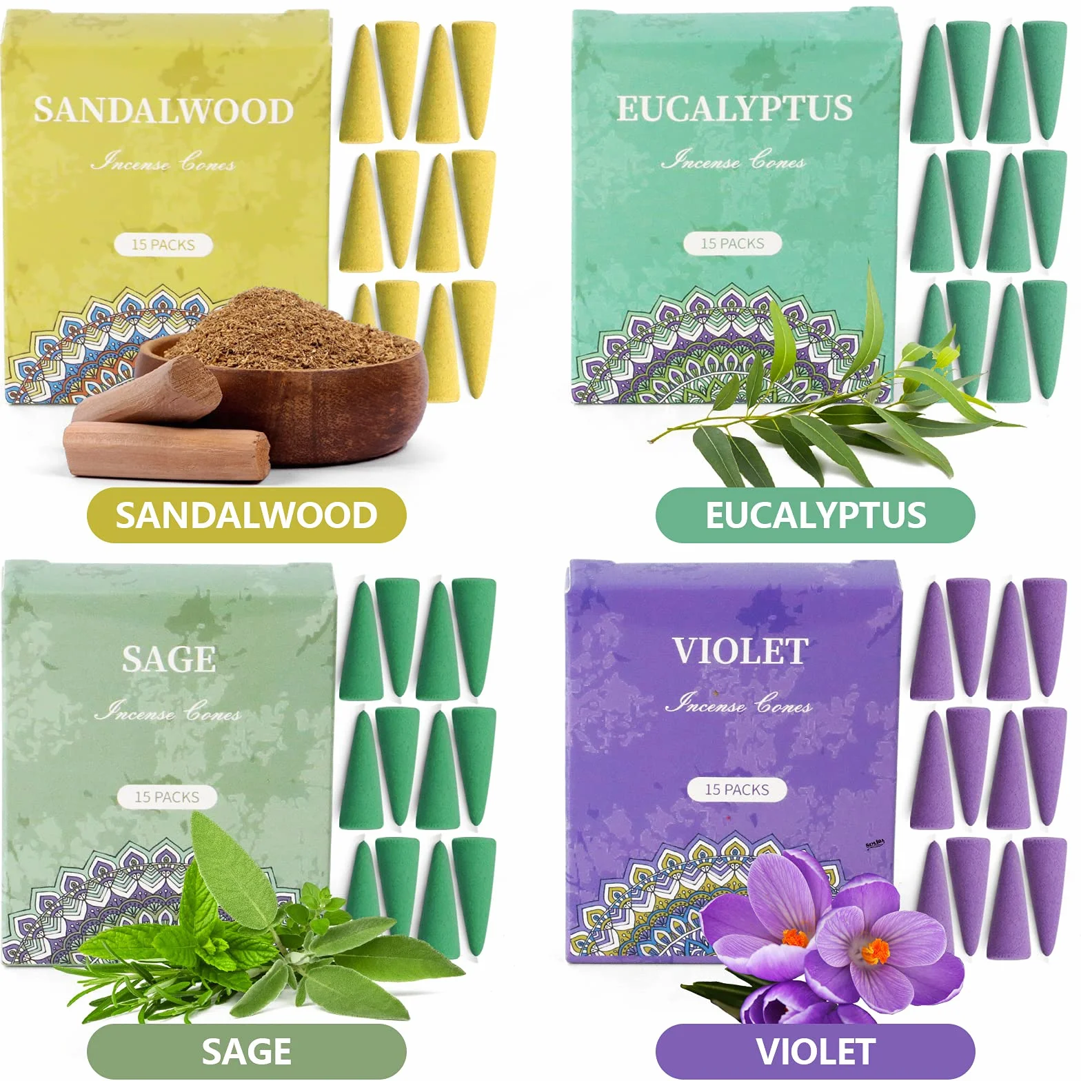 SCENTORINI Cônes d'Encens Assortiment 120pcs 8 Parfums Naturels