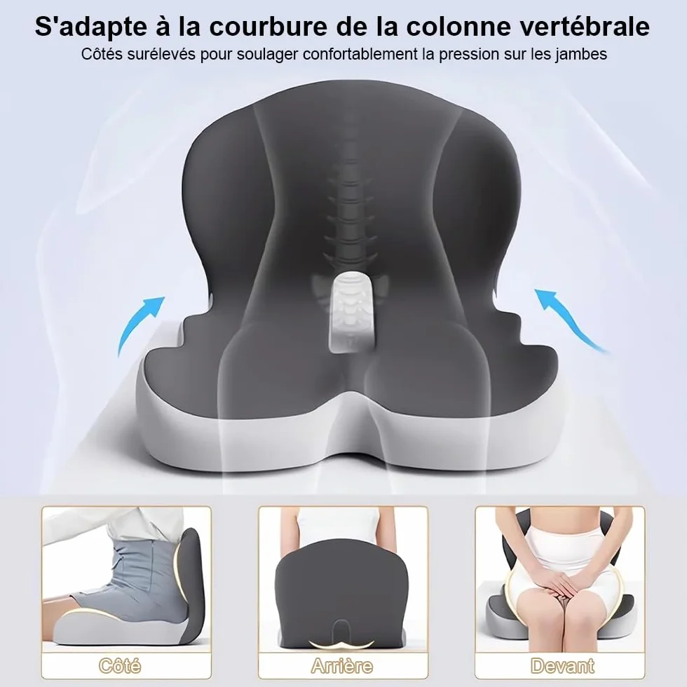 Coussin ergonomique en mousse mémoire pour siège, soutien sciatique et coccyx