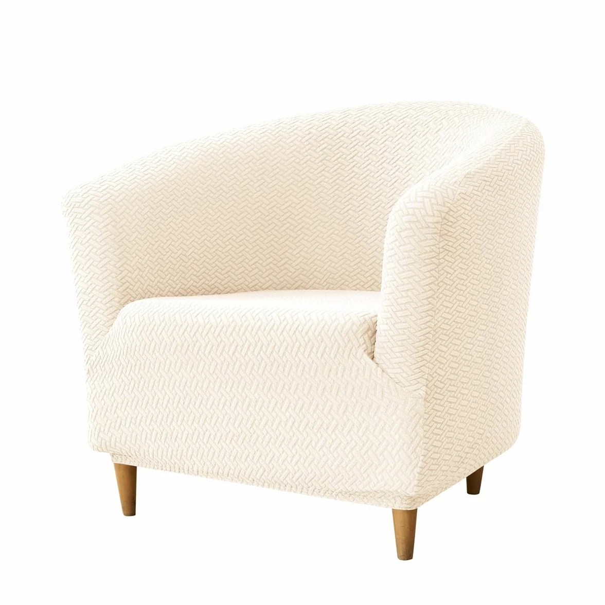 Housse de Fauteuil Cabriolet 1 Place Beige Chesterfield Jacquard Extensible Tub Chair pour Salon Café