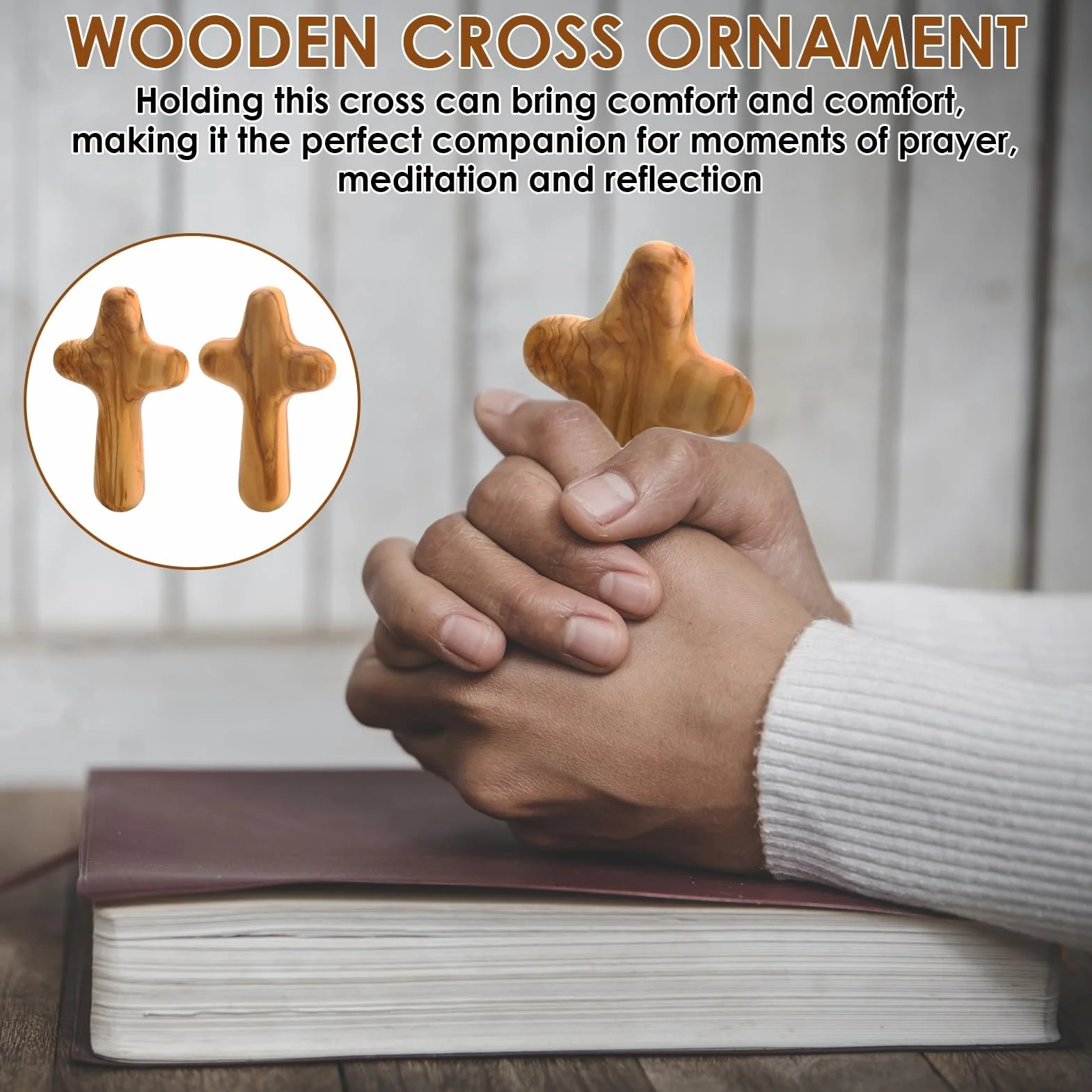 Croix en Bois d'olivier 10cm Lot de 2 Naturel Prière Méditation