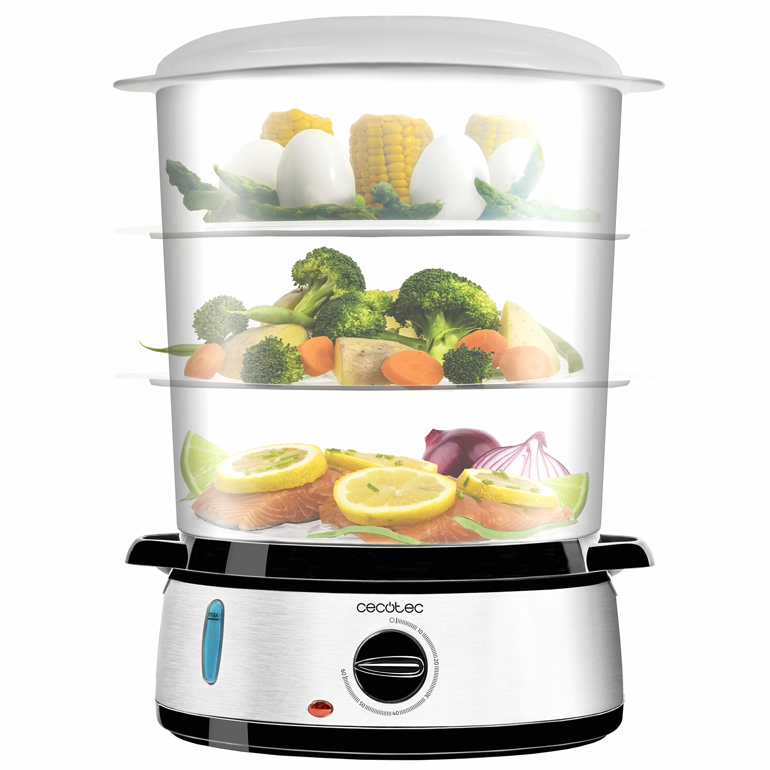 Cecotec Cuiseur à Vapeur Vapovita 3000 INOX 800 W 3 Paniers Minuterie 60 Min