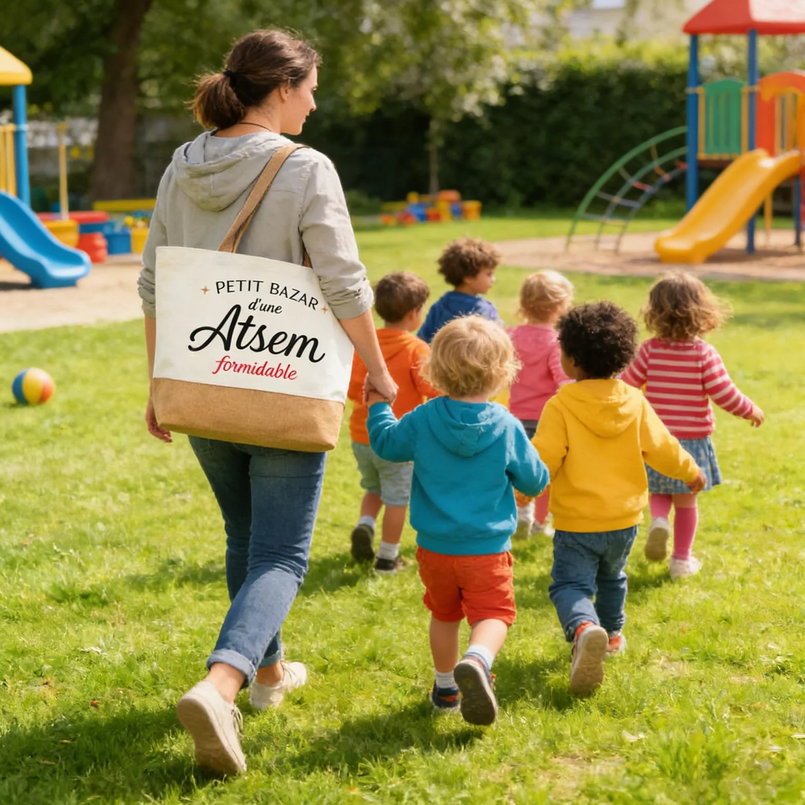 Sac Cabas Merci Atsem Maternelle Grande Capacité Toile Cadeau Enseignante