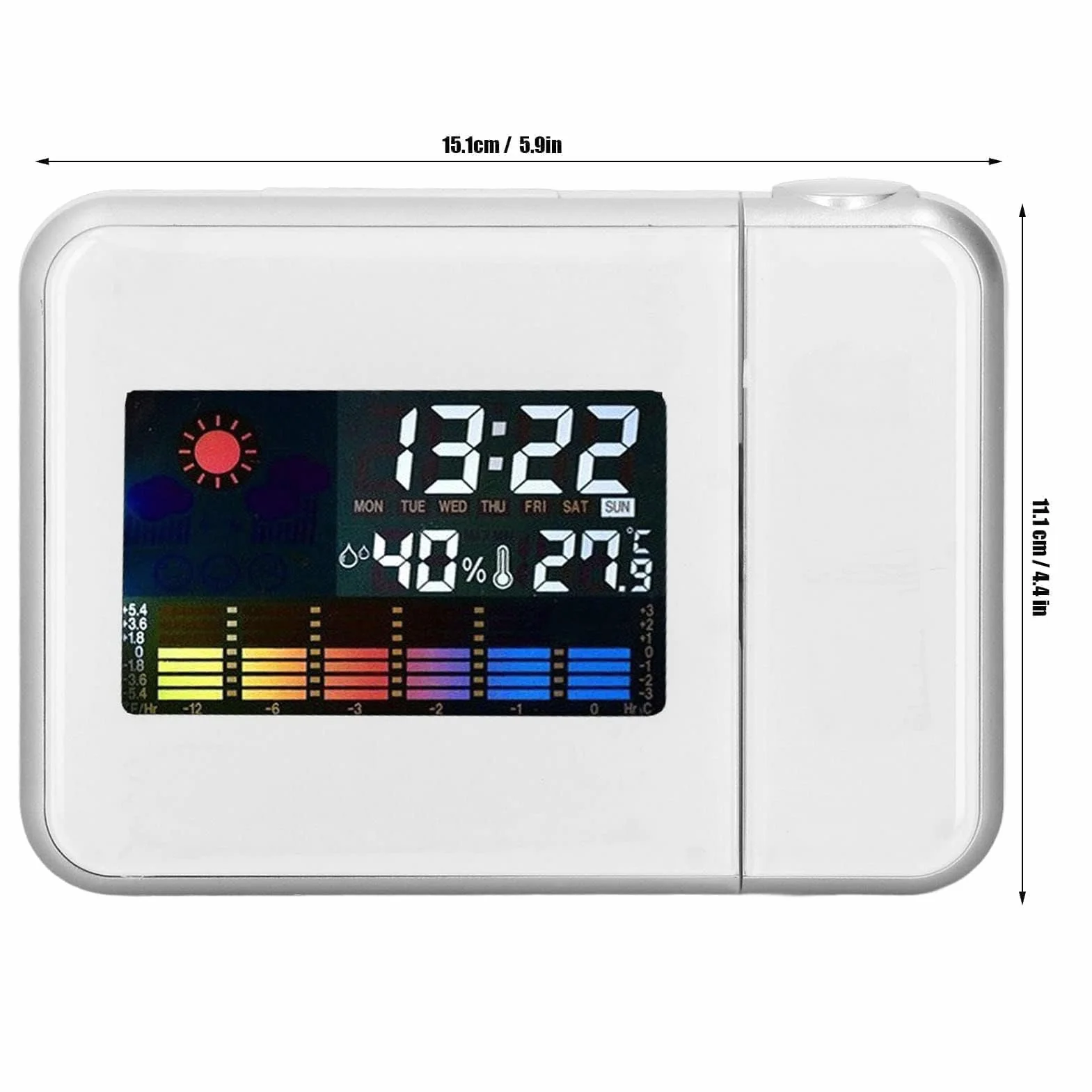 Thermomètre Intérieur Extérieur sans Fil Réveil à Projection Capteur Extérieur Moniteur Humidité Température Prévisions Météorologiques