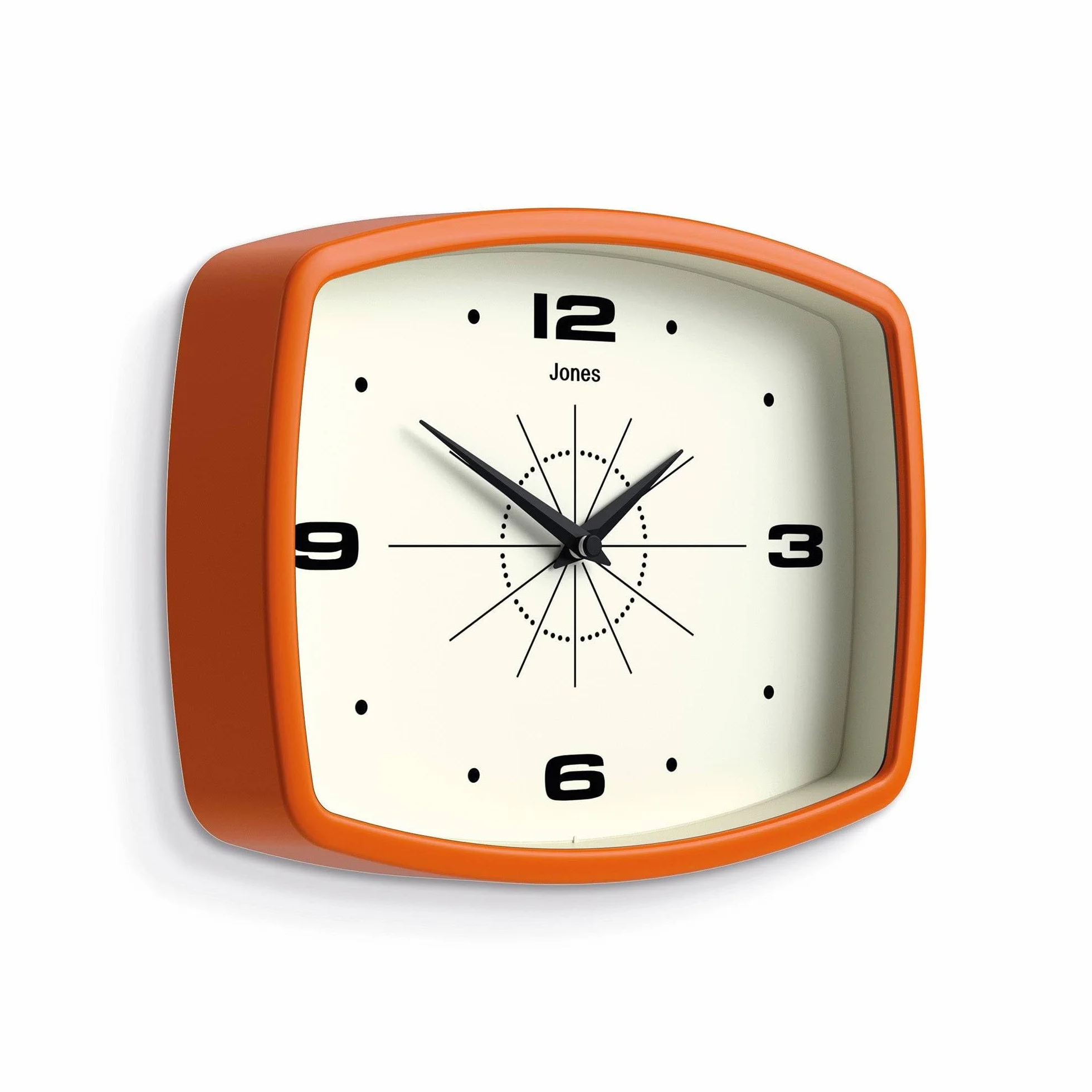 JONES CLOCKS Movie Horloge Murale Rétro Rectangulaire 25cm Orange Design Milieu du Siècle