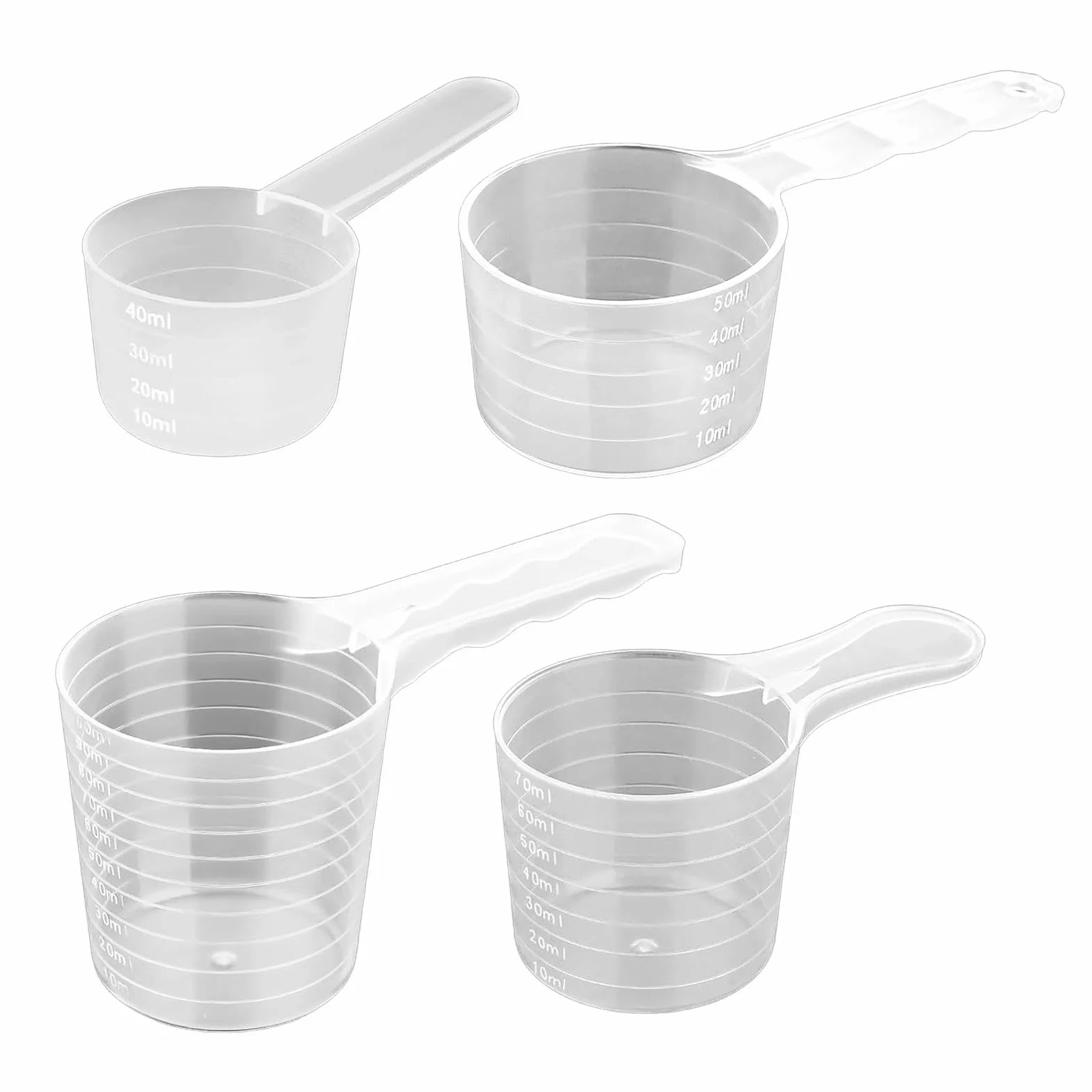 Lot de 4 cuillères doseuses transparentes graduées 40-100 ml pour lessive, protéines, poudre