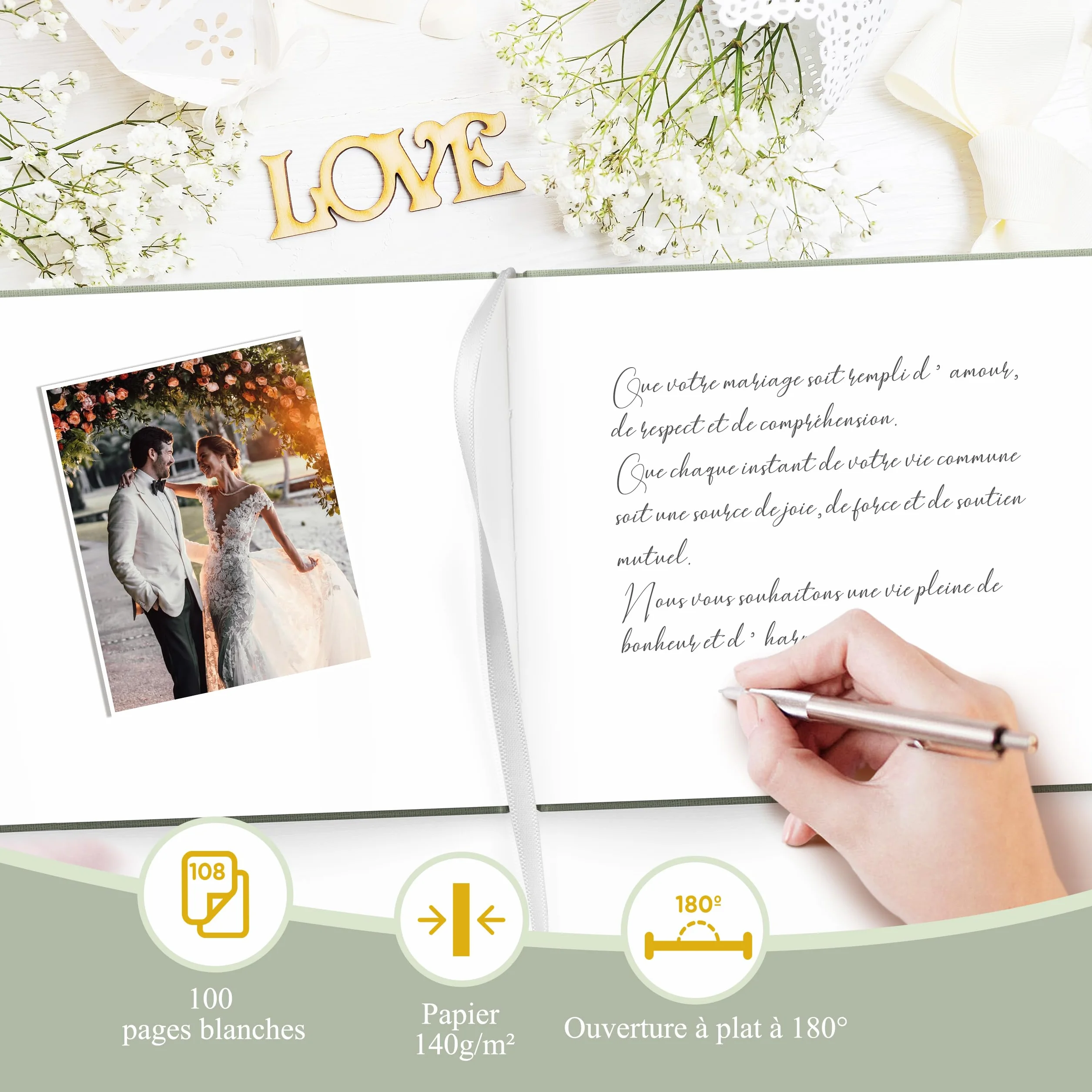 Livre d’Or en Lin Vert – Carnet de Messages & Souvenirs