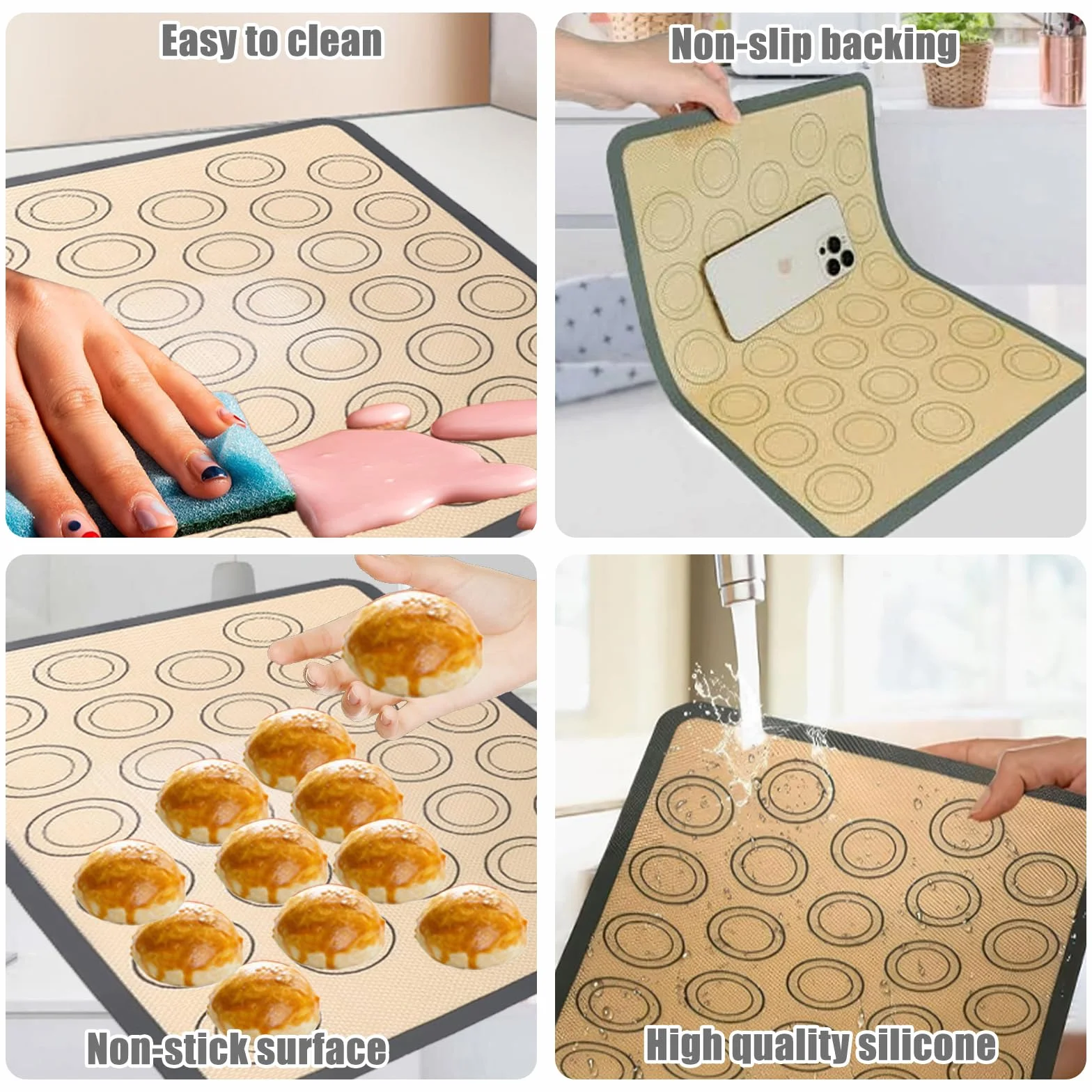 Tapis de Cuisson pour Macaron en Silicone Rectangulaire Gris 2 Pièces