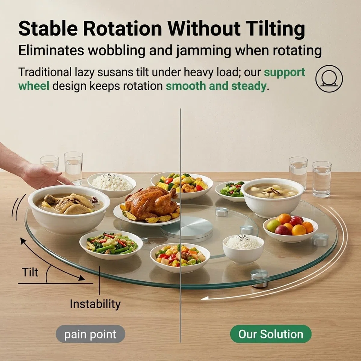 Plateau Tournant Verre Trempé Lazy Susan avec Système Rotation Assistée