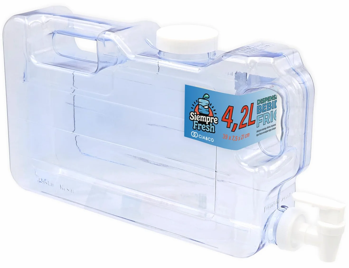 Cia&Co Distributeur d'eau froide pour réfrigérateur 4,2 l Bidon compact 39 x 21 x 7,5 cm robinet double fonction réutilisable