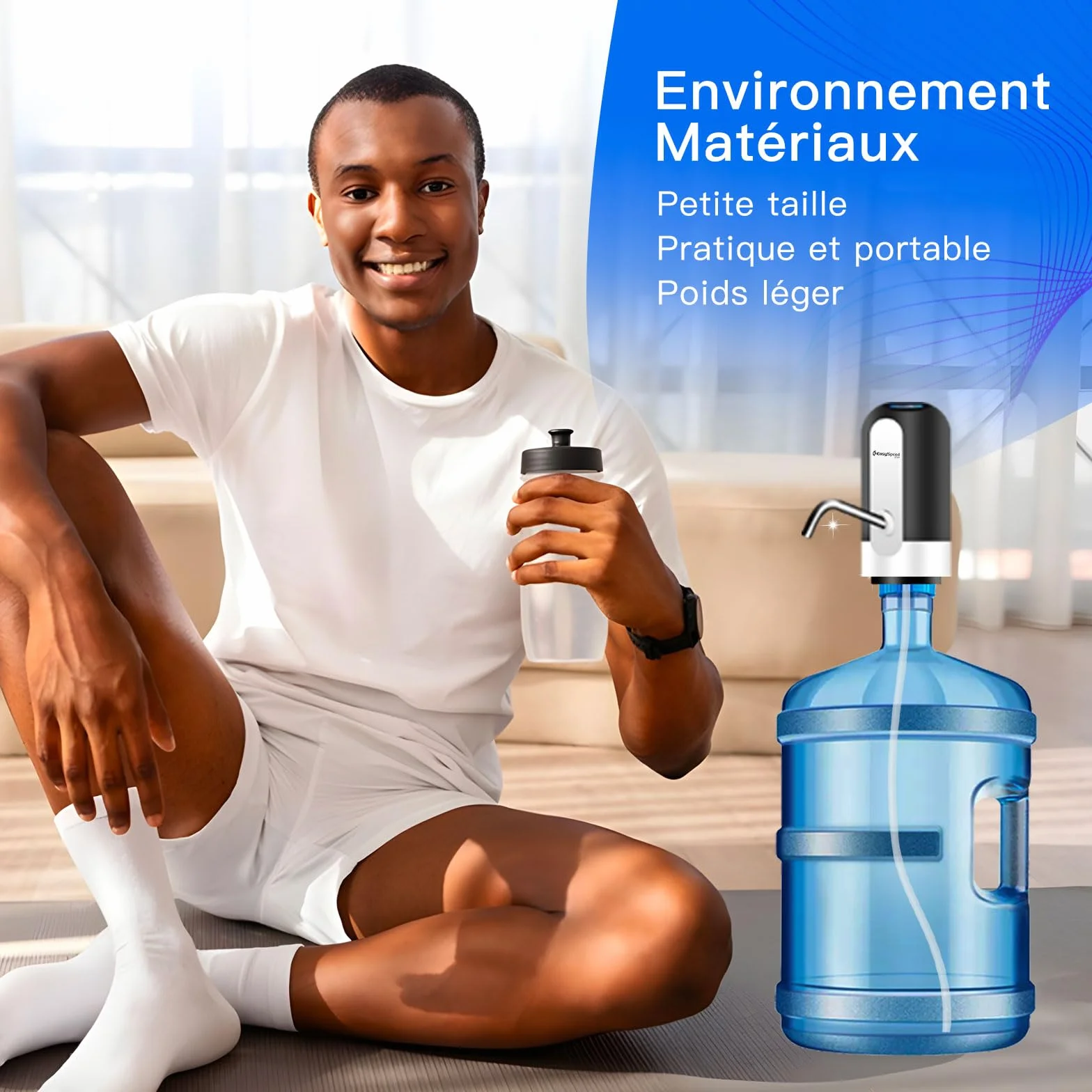 EASYSPEED Distributeur Eau Portable Rechargeable USB avec 2 Adaptateurs pour Camping Maison Bureau