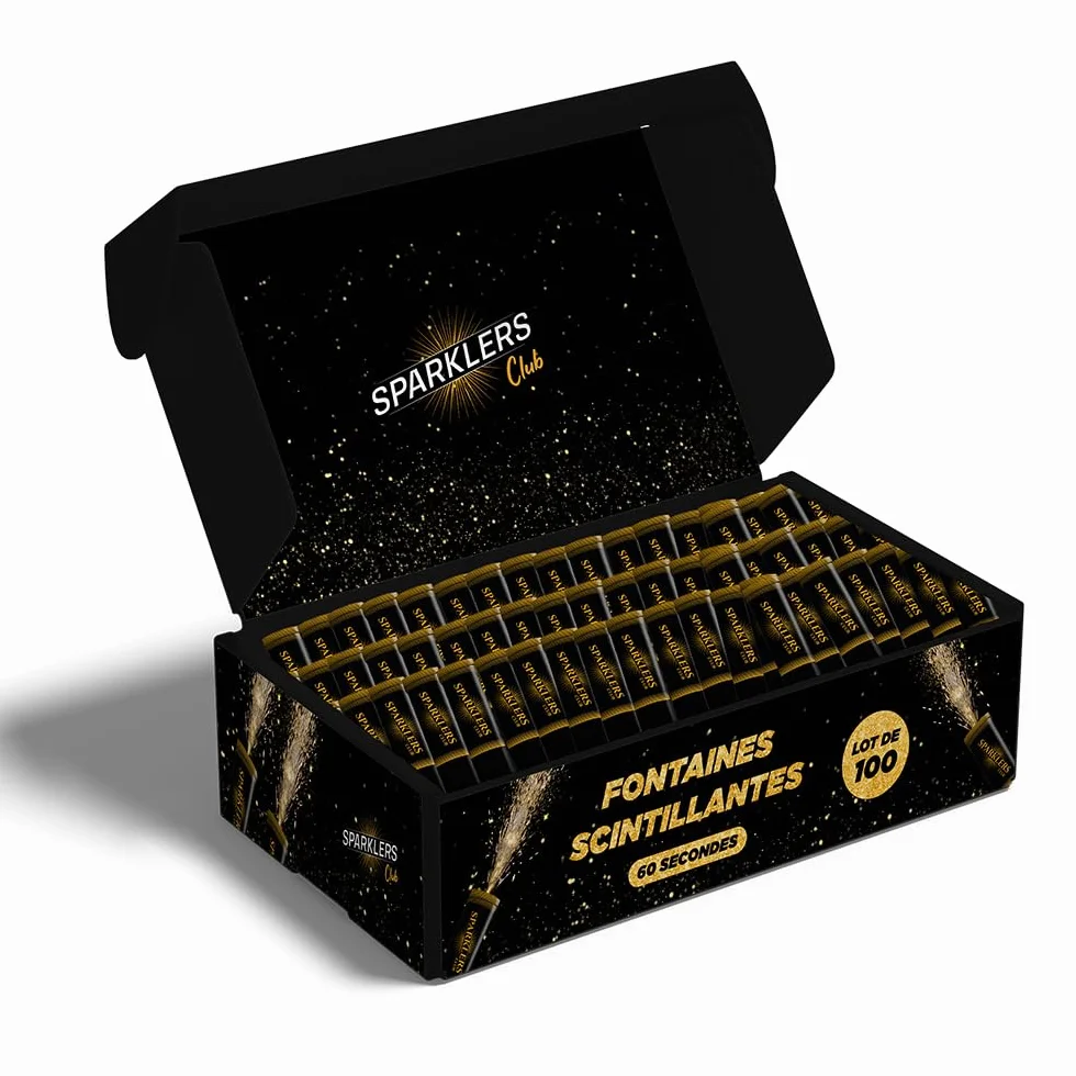 Lot de 100 Fontaines lumineuses 1 minute pour gâteau et bouteille de champagne, Bougie d'ambiance anniversaire décoration