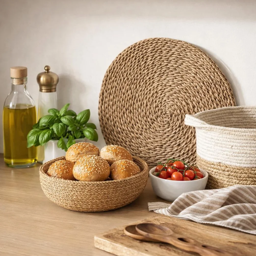Panier de Rangement en Osier Rond 26 cm - Bol Décoratif pour Clés, Portefeuille et Petits Objets