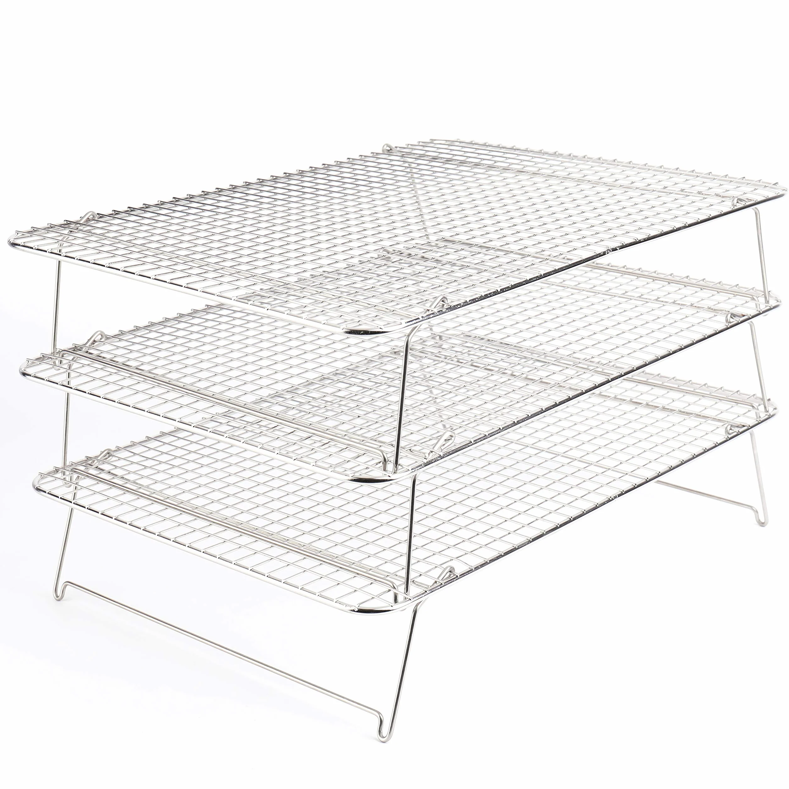 Tebery Lot de 3 grilles de refroidissement pliables en acier inoxydable 304 42 x 30,5 x 22 cm Argenté