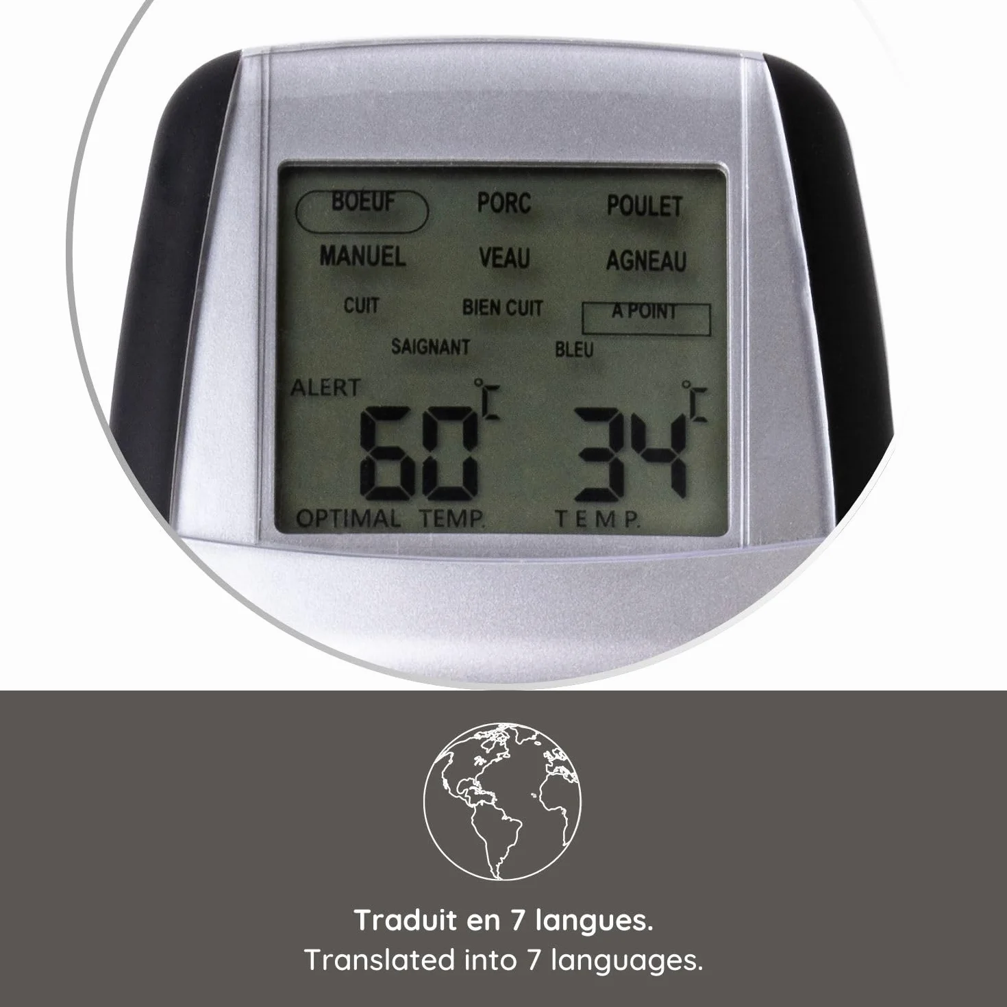 Mastrad Thermosonde De Cuisson m°classic+ Thermomètre Sonde 0-210°C Programmable Viande Cuisson Compatible Four BBQ Induction Alarme Temps Restant 1 Pile AAA