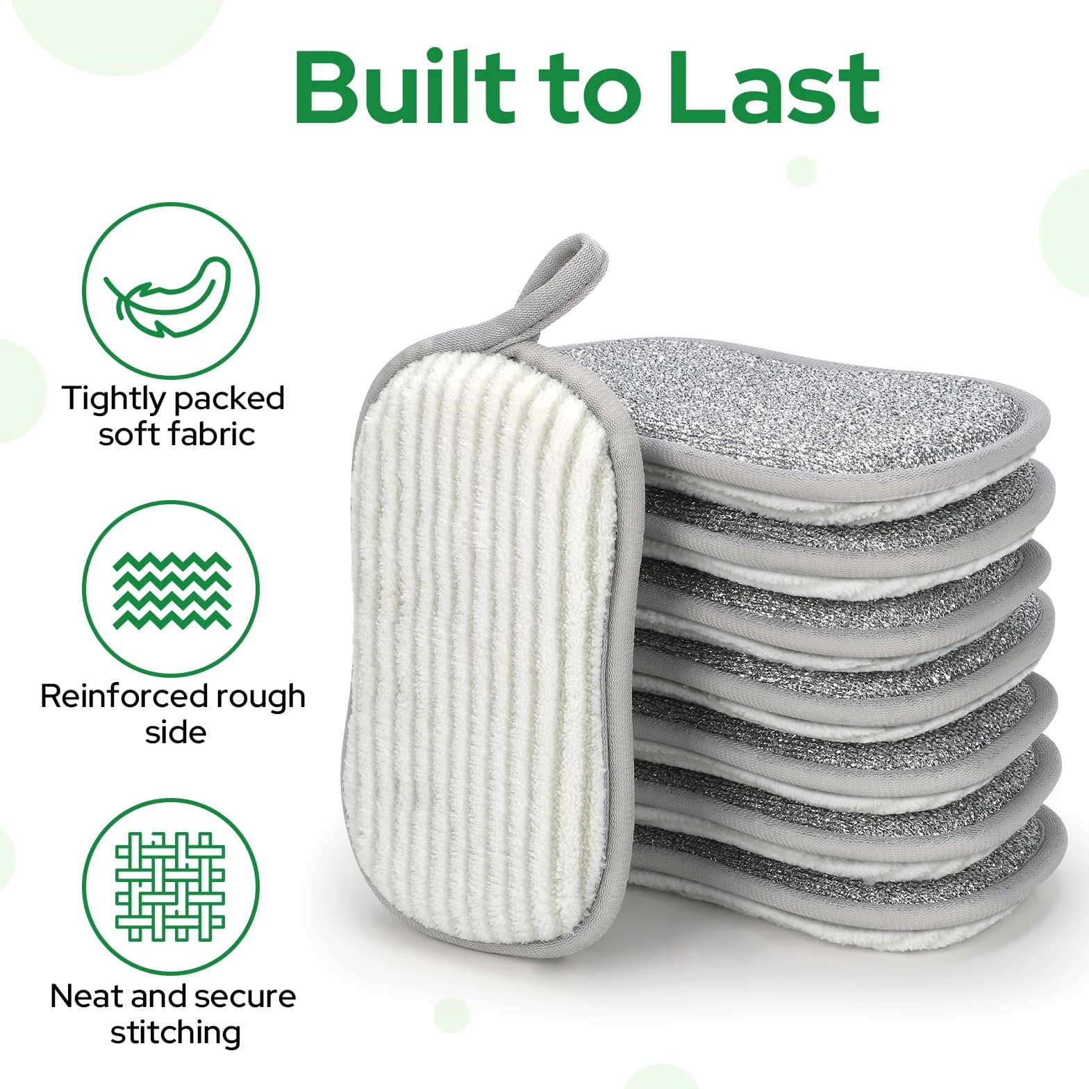 Eponge Vaisselle Doppelface Lot de 8 Anti-Rayures Lavable Microfibre 9,5x16 cm