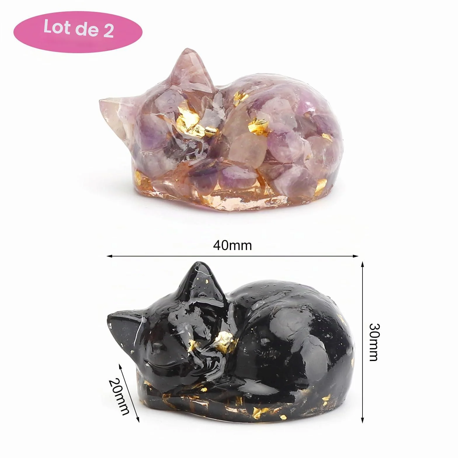 Figurine Chat endormi Cristal d'améthyste Statue Pierre sculptée Porte-Bonheur Chat Noir Décoration