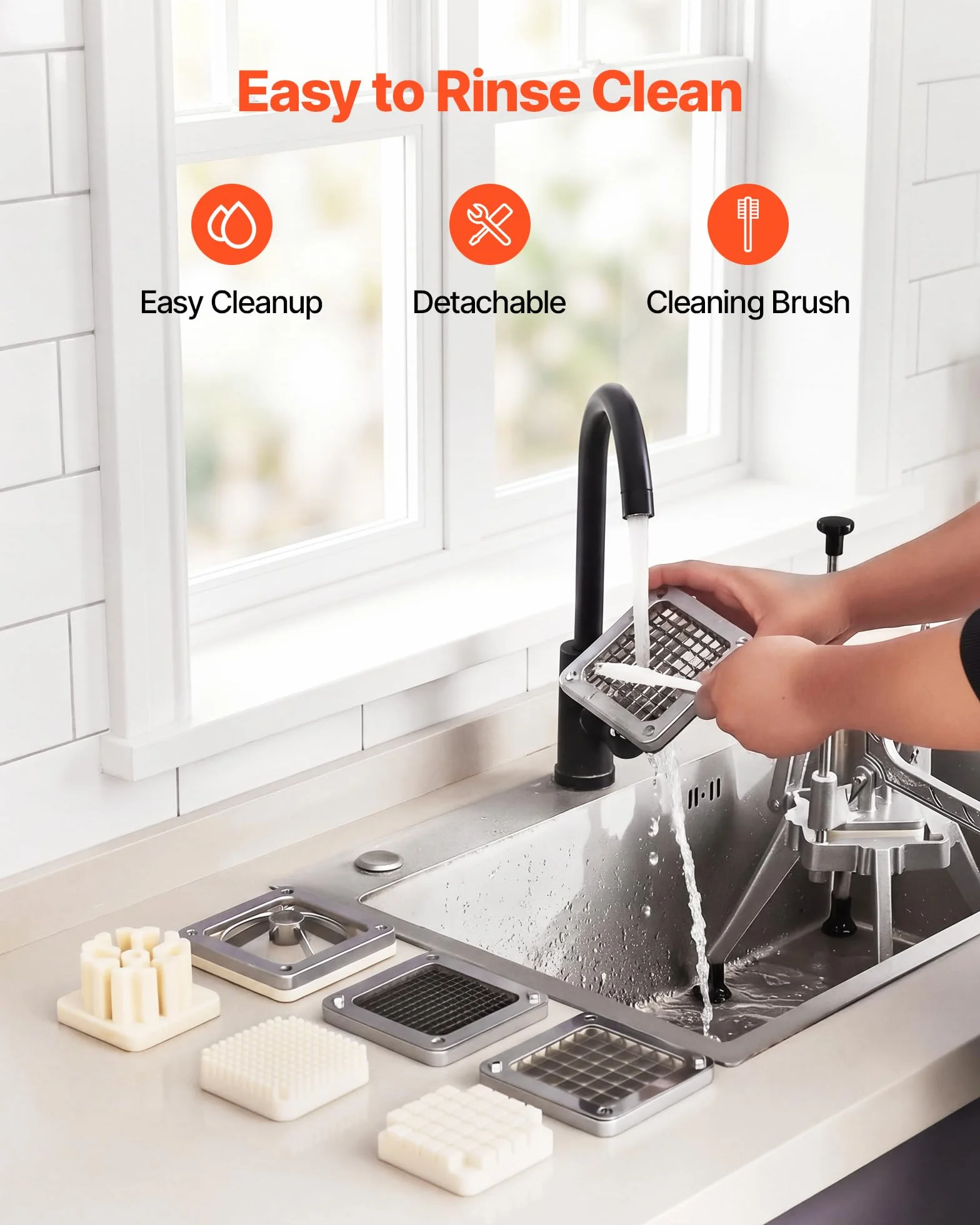 VEVOR Coupe Frites Manuel Professionnel, 4 Couteaux de Rechange 13 mm / 9 mm / 6 mm, Vide-pomme 6 Quartiers en Inox