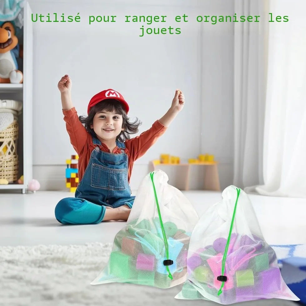 Sac de Cordon en Maille 35 x 30 cm Lavable Anti-Moisissure Nylon Réutilisable Portable pour Shopping Stockage Fruits Légumes