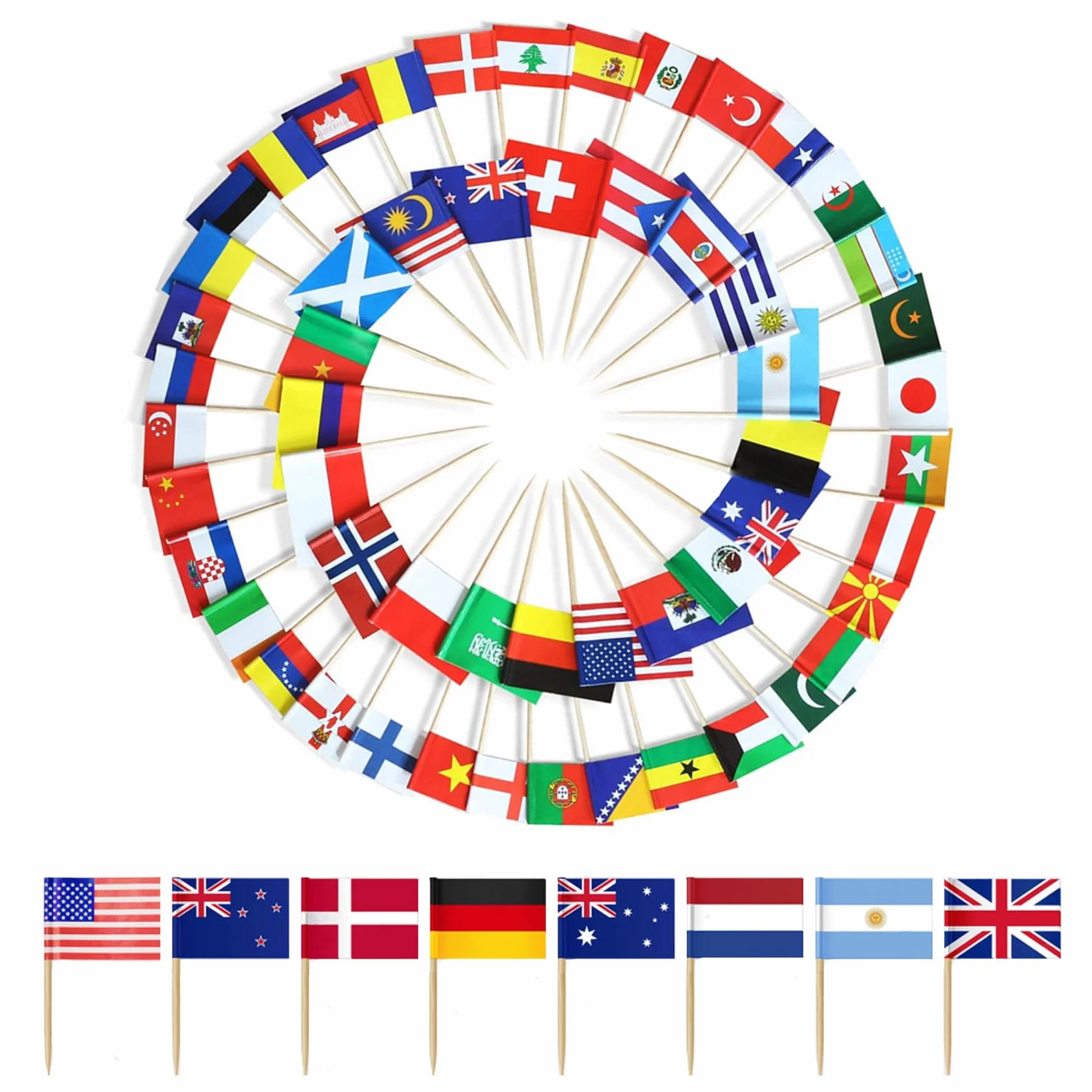 Drapeaux du monde Set 100 Pièces Mini Drapeaux Cure-dents 3,5x6,5 cm Décoration