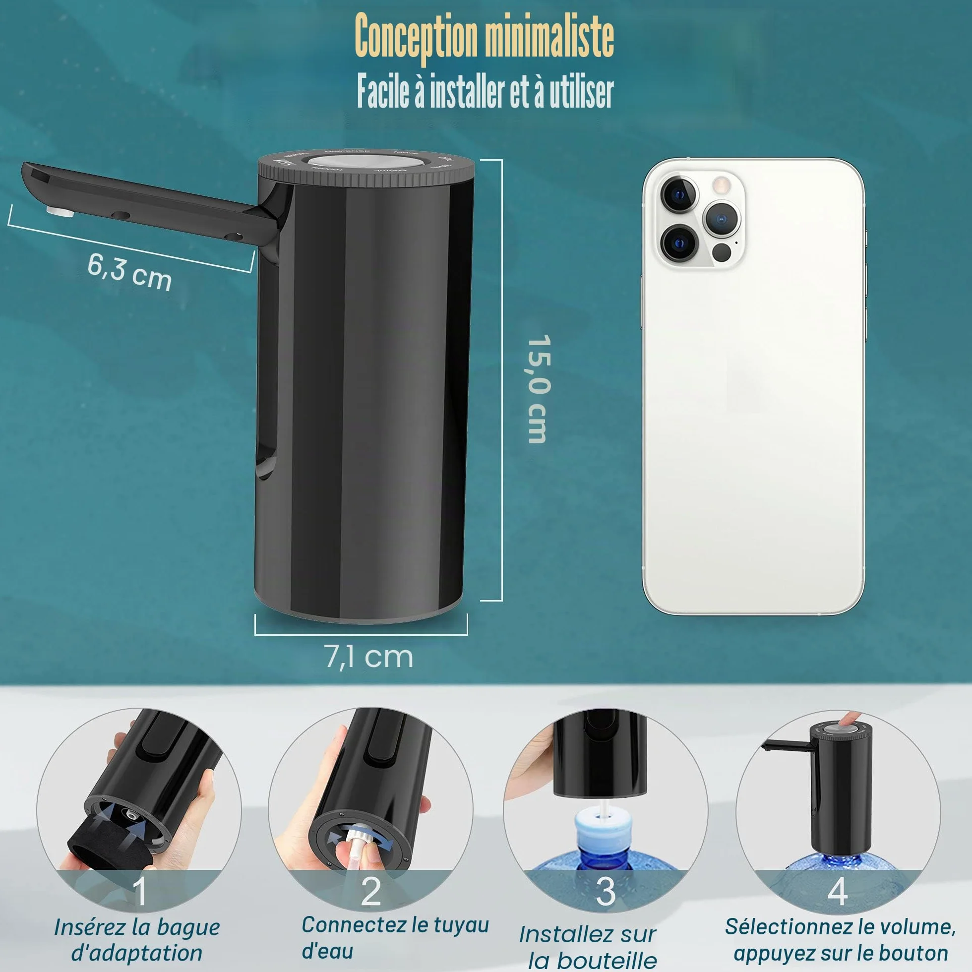YISH Distributeur d'eau Automatique Pompe à Eau Froide Rechargeable USB 5 Gallons