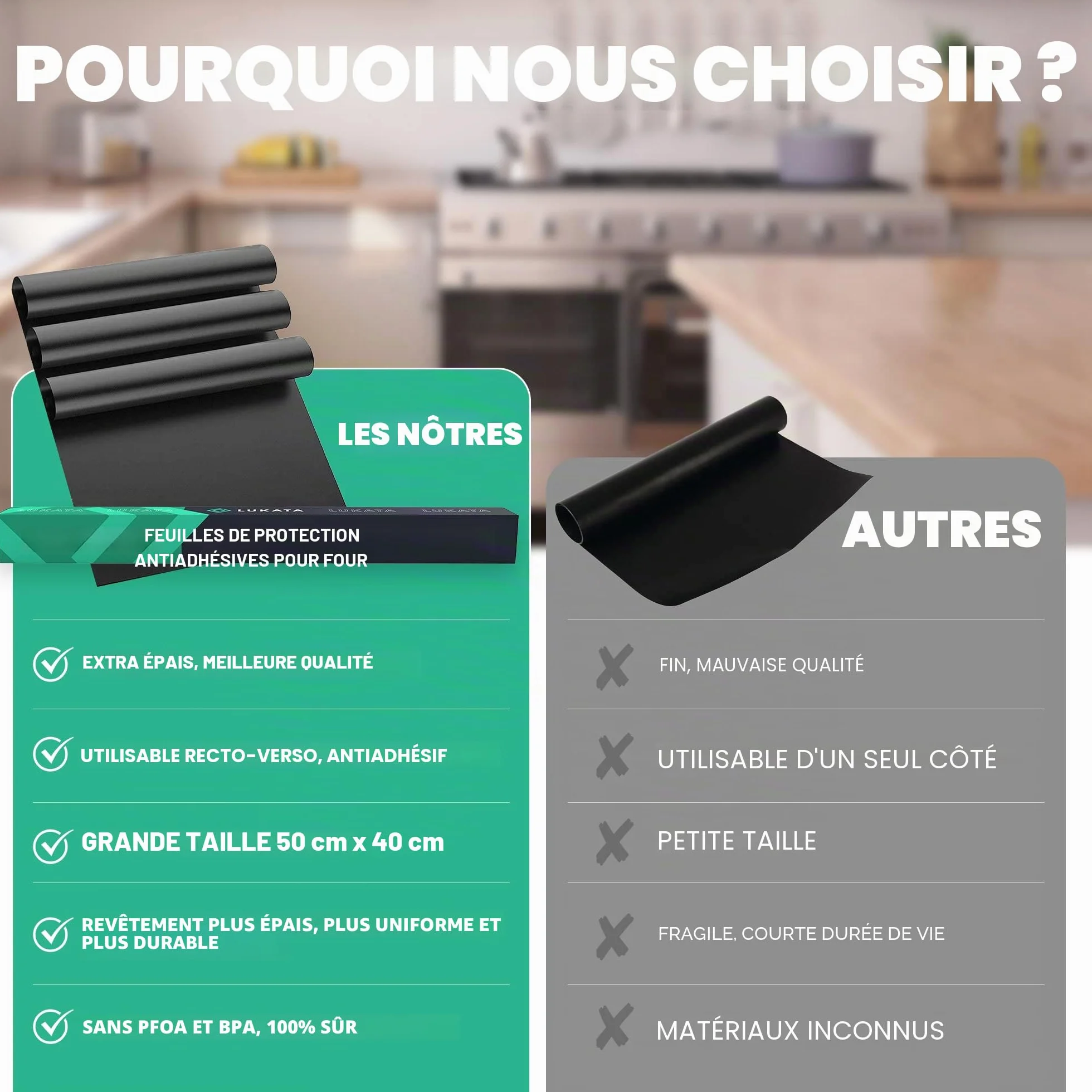 Lot de 2 grands revêtements de four robustes en téflon antiadhésifs pour gaz, électriques et ventilateurs